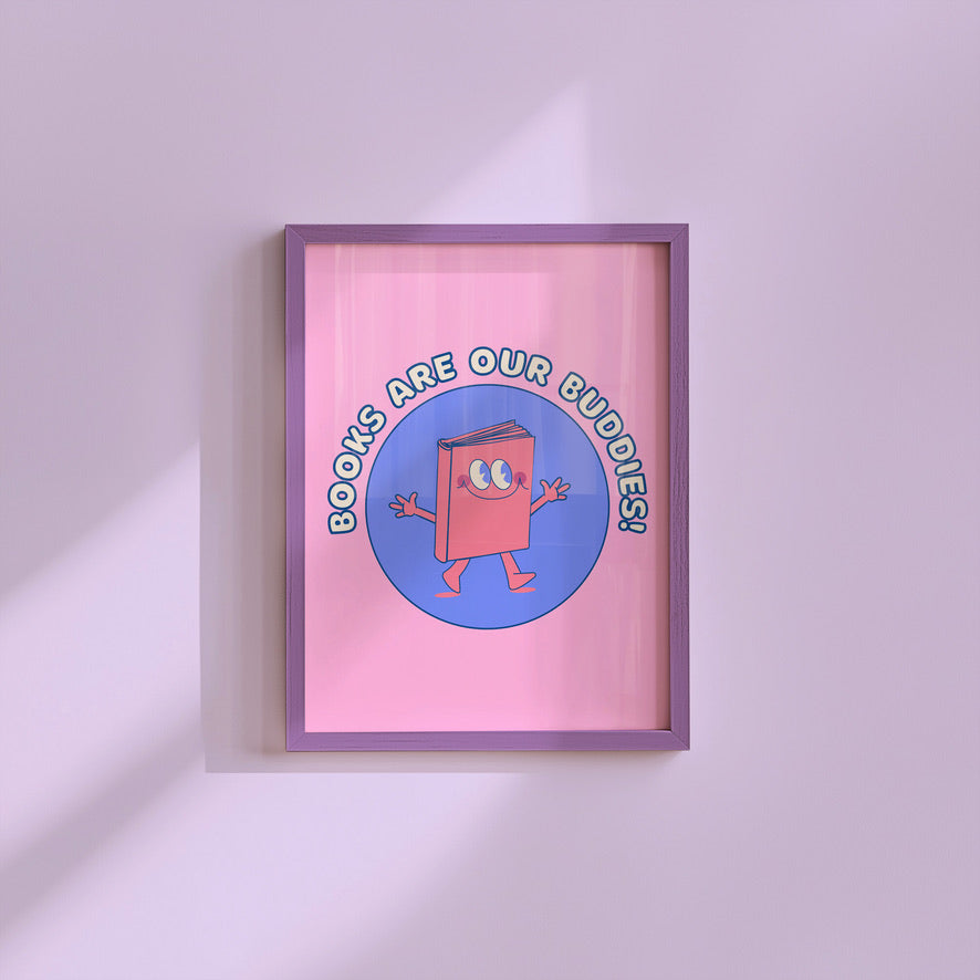 a pink picture frame with a cartoon character on it