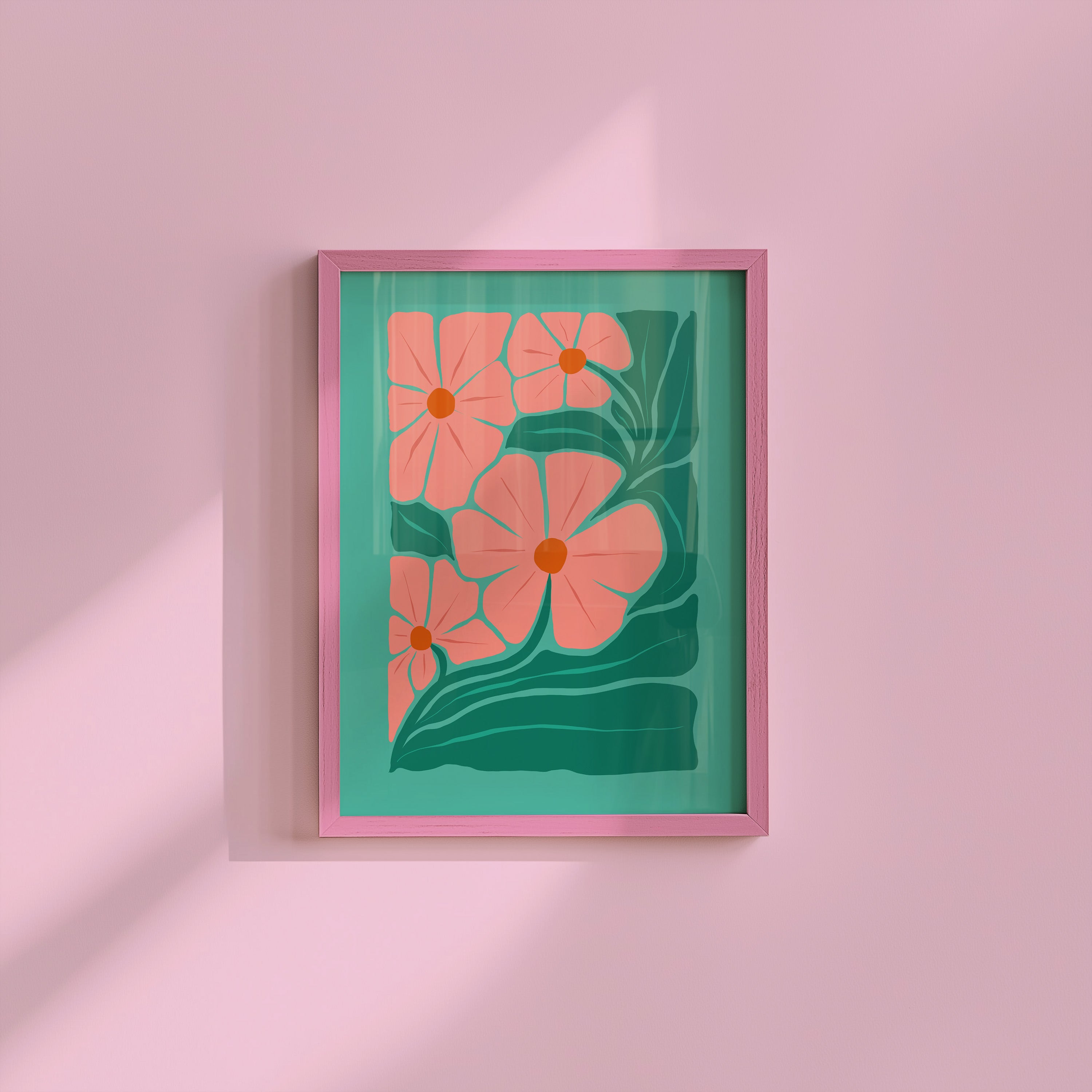 Large Pink and Green Floral Vertical Digital Art Print