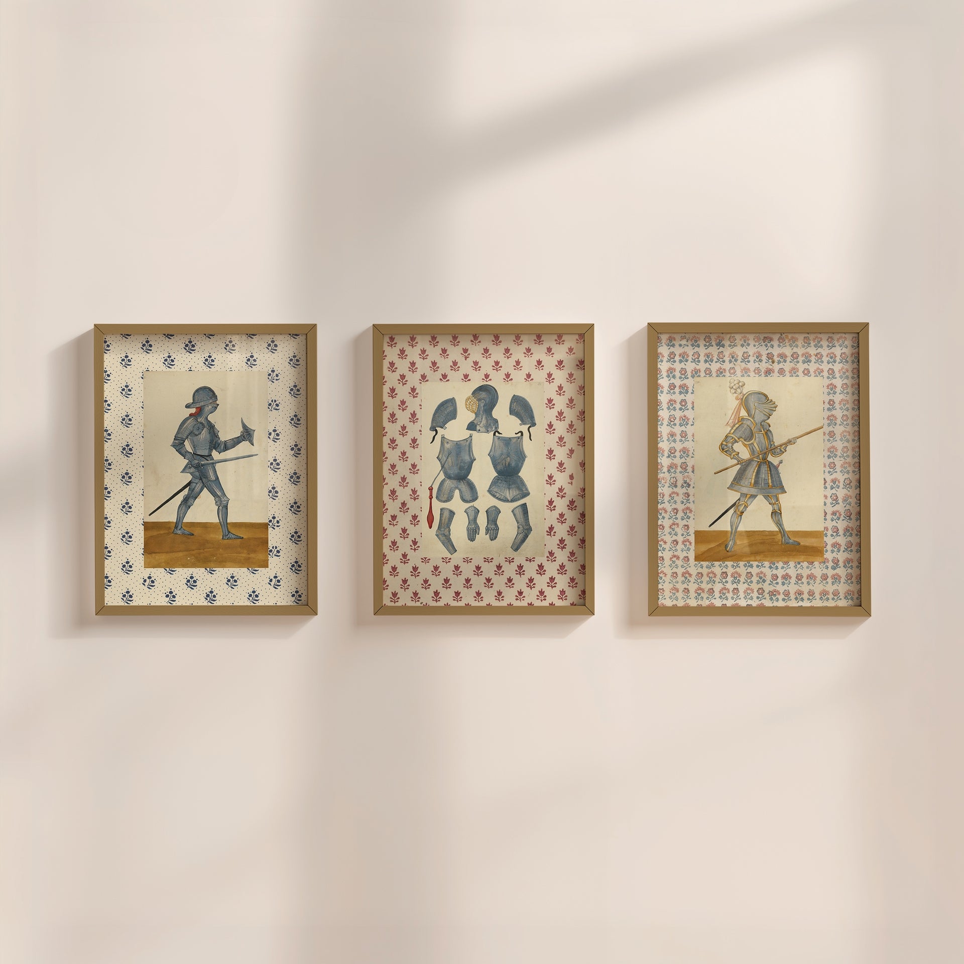Set of Three Vintage Knight Vertical Art Prints