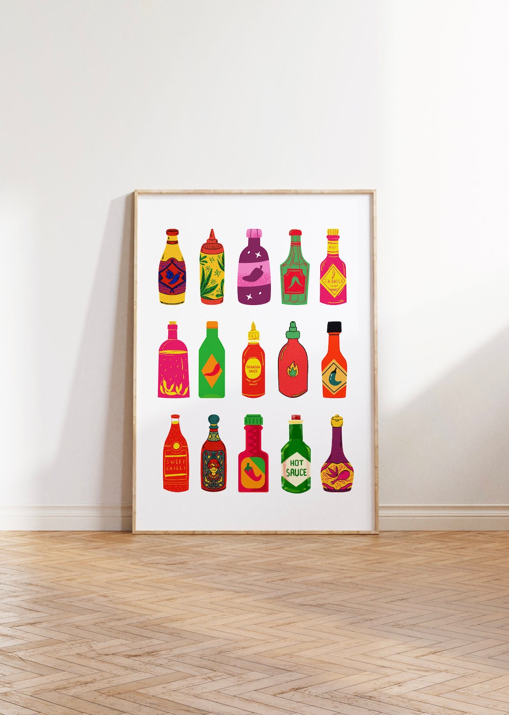Hot Sauce Art, Digital Download,Kitchen Wall Art Print,Digital Food Art Print,Trendy Wall Art Print,Kitchen Printables, Kitchen Wall Decor