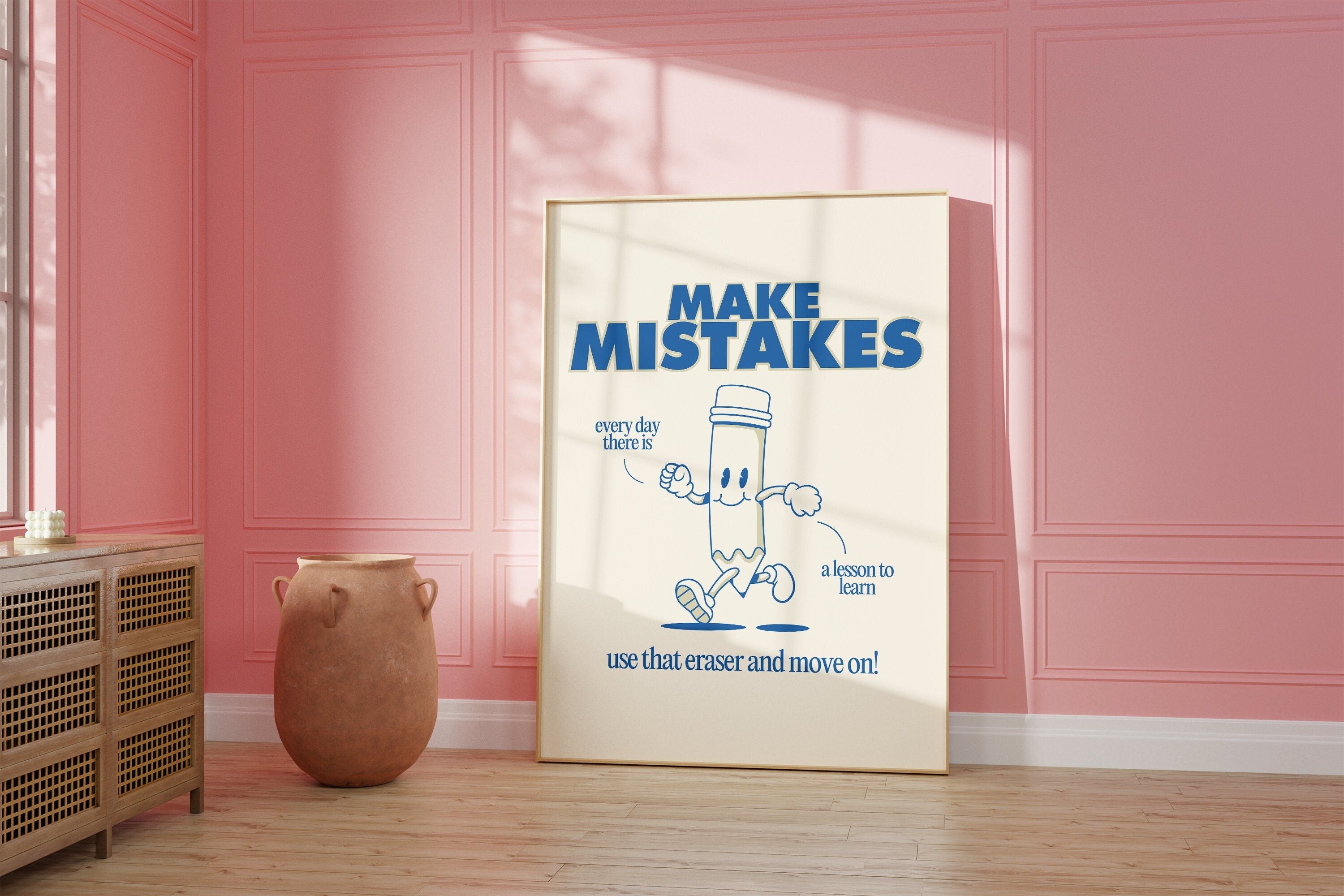 Classroom Art,Kids Room Art,Downloadable Print,Cartoon Art Print,Make Mistakes Print,Trendy Posters,Vintage Mascot Art,Cute Positive Art