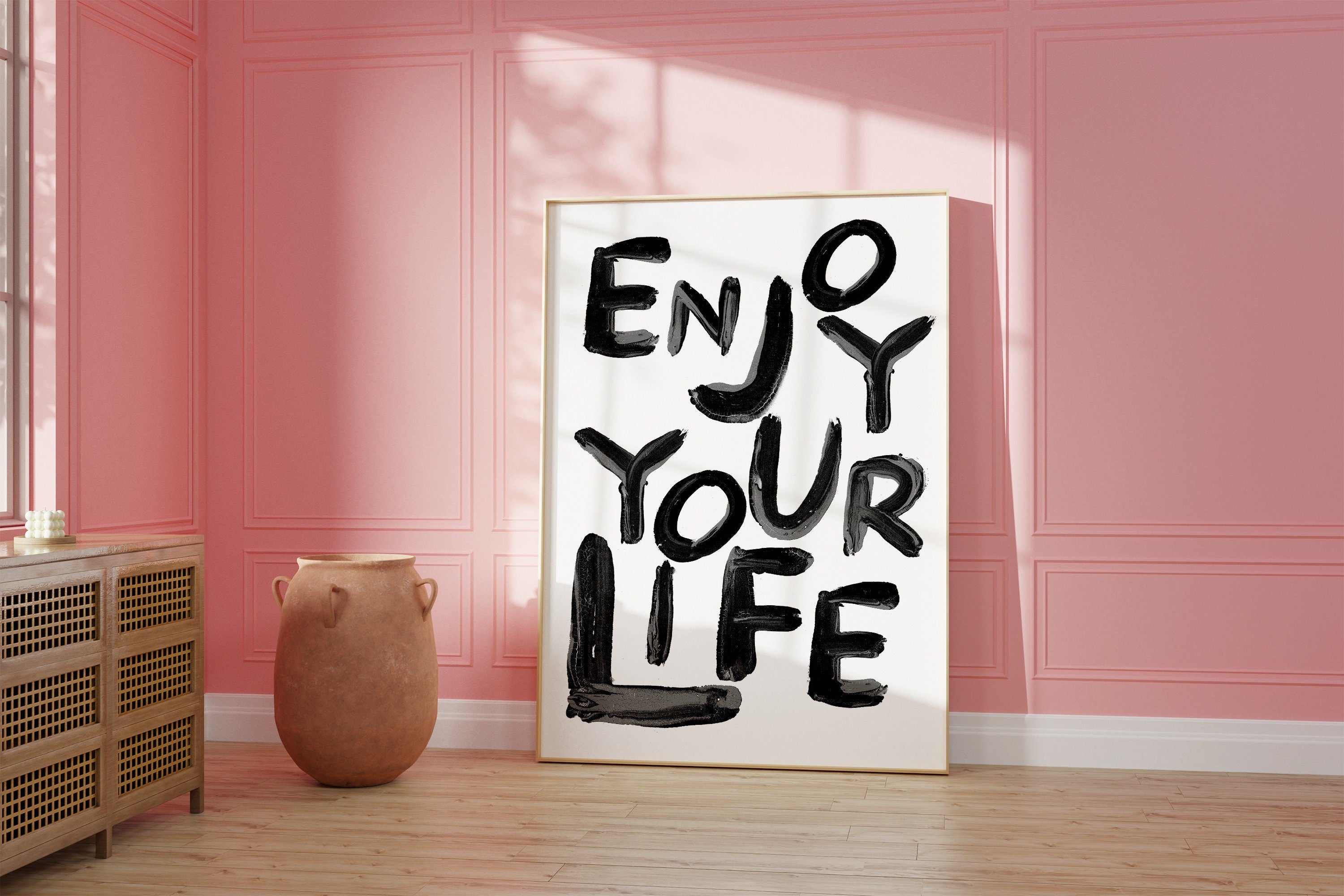 Quote Wall Posters, Gratitude Wall Art, Enjoy Your Life, Retro Decor, Quote Art, Large Black Wall Art, Kids Room Poster, Gratitude Prints