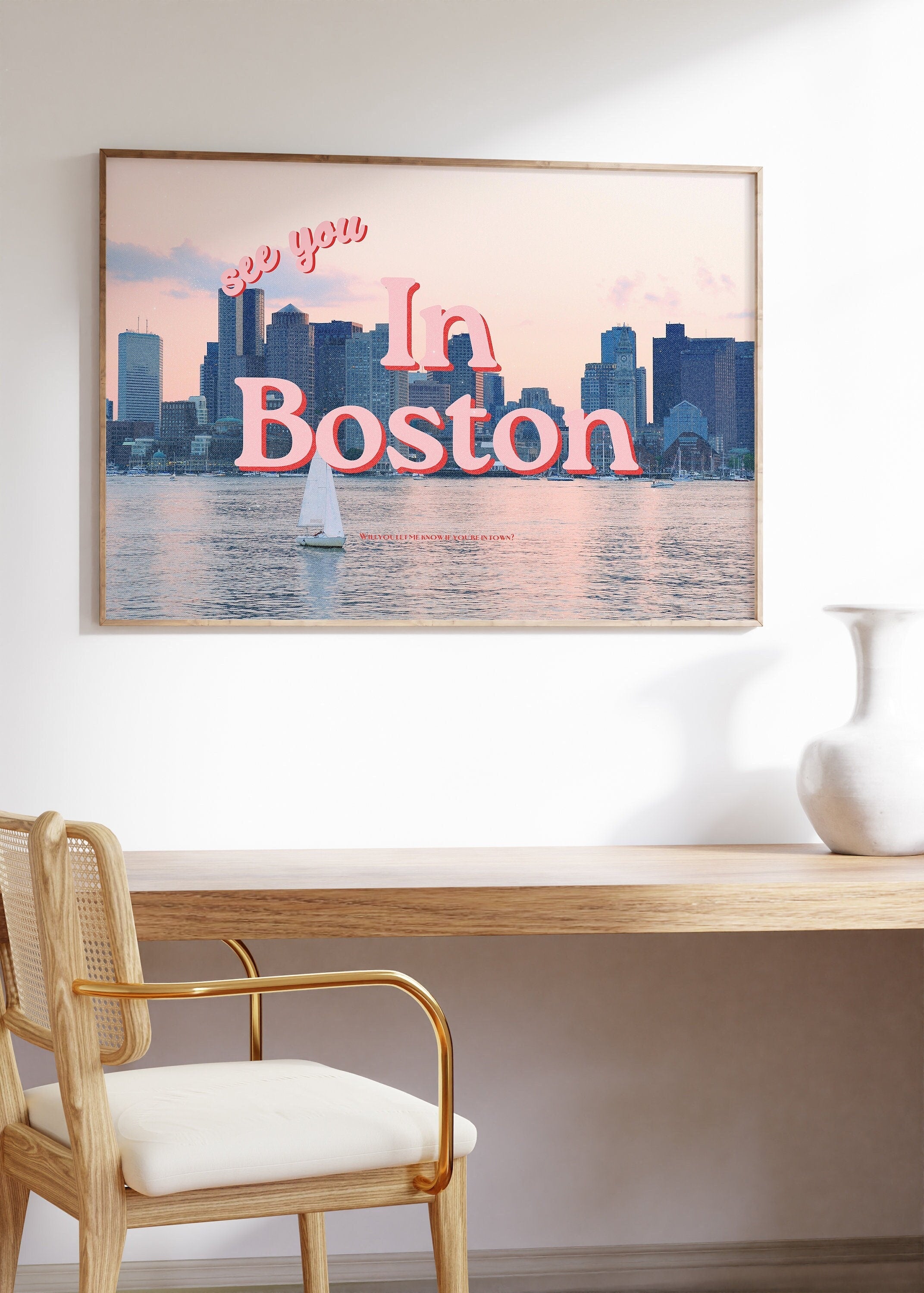 Grainy Retro Print,Digital Art Prints,See you in Boston,Retro Photograph Prints,Retro Photo Art Print,Preppy Art,Trendy Art Print