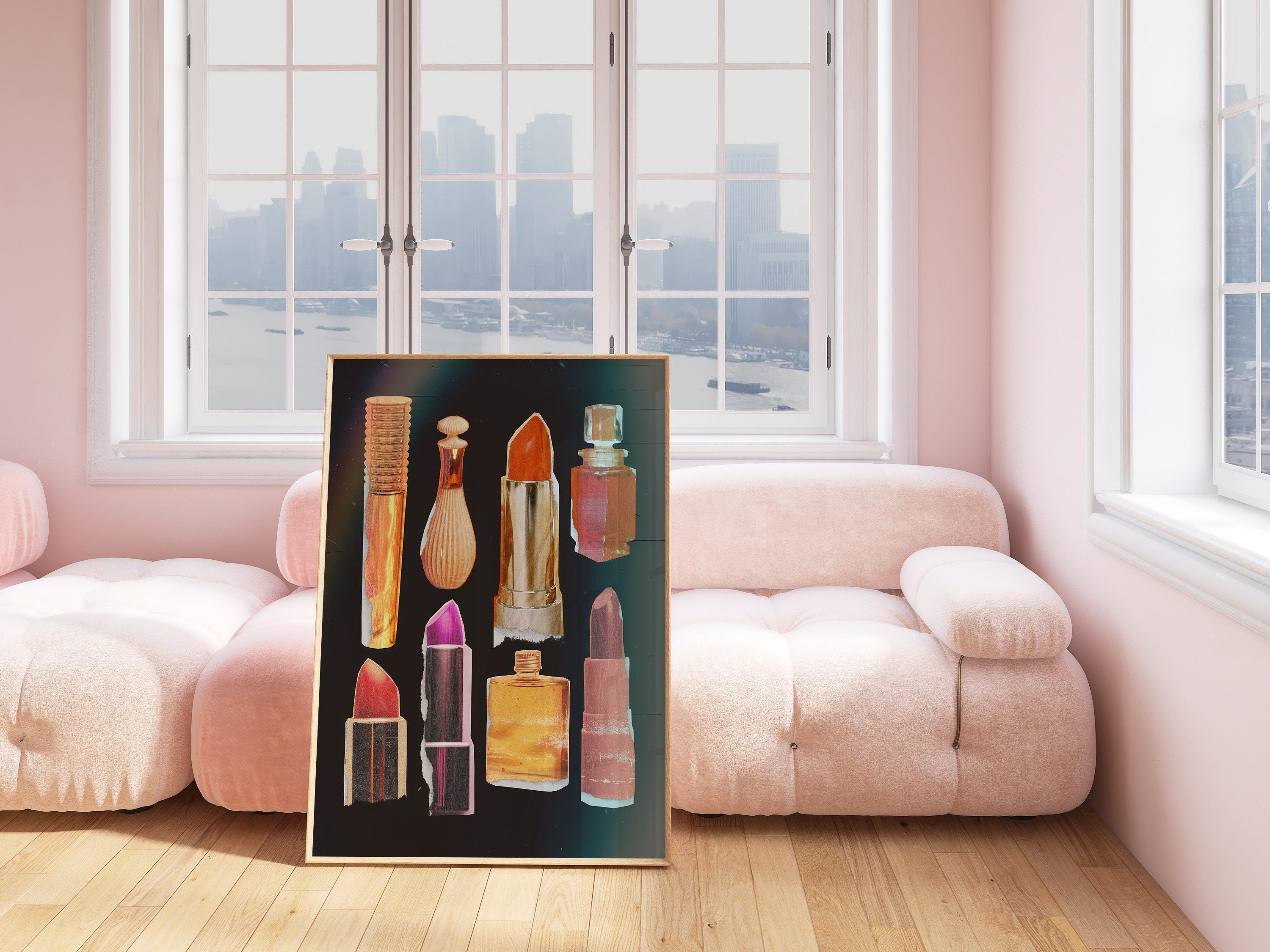 Fashion Art Print, Digital Downloads, Lipstick Art, Bathroom Art Print, Trendy Girly Art,Retro Makeup Art, It Girl Aesthetic Wall Art