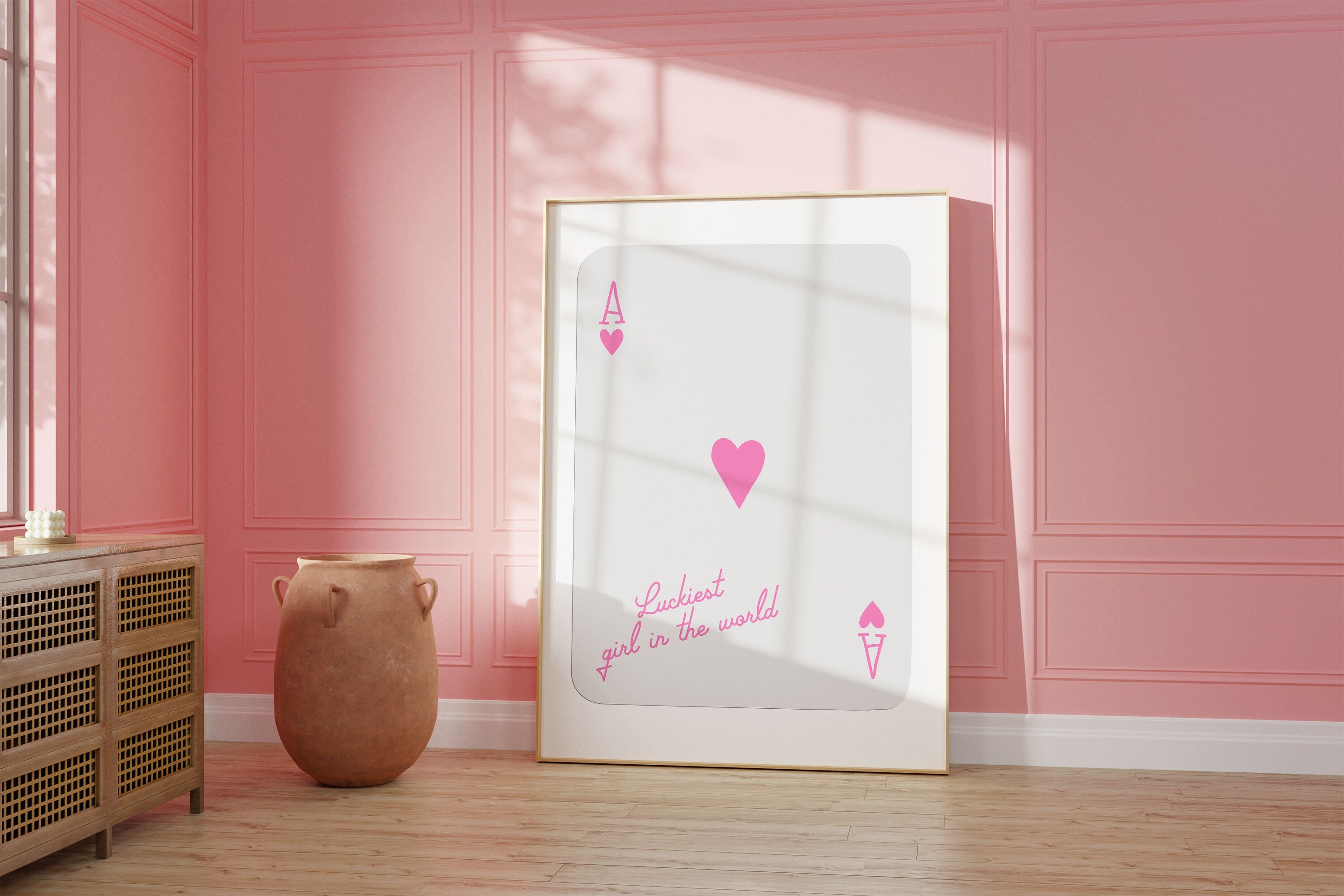 Ace of Hearts, Lucky Girl Quote, Retro Card Posters, Lucky Girl Syndrome Art, Trendy Wall Art, Aesthetic Print, Dorm Art, Ace of Hearts Art