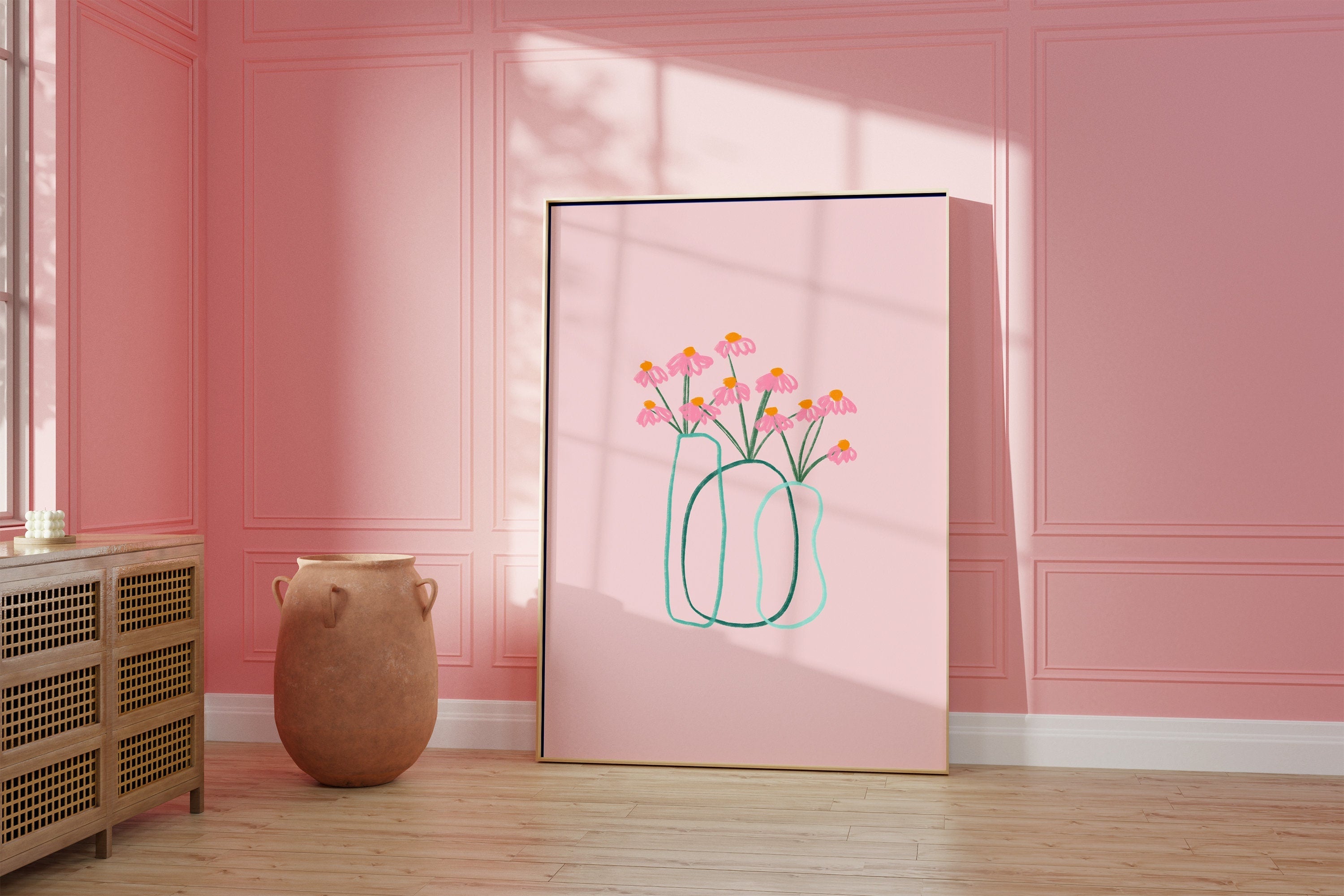 Pink Doodle Bouquet of Flowers Digital Art Print