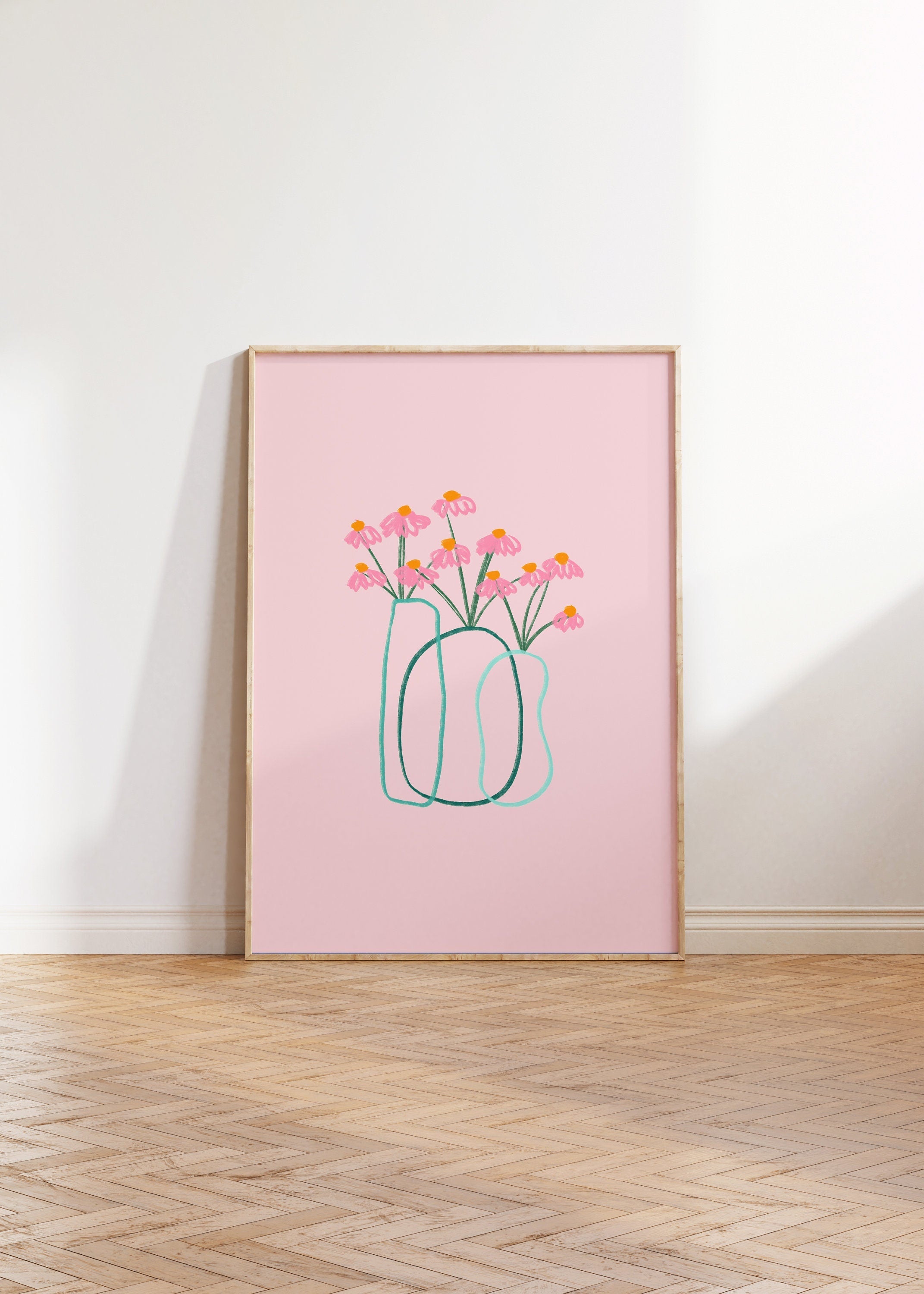 Pink Doodle Bouquet of Flowers Digital Art Print