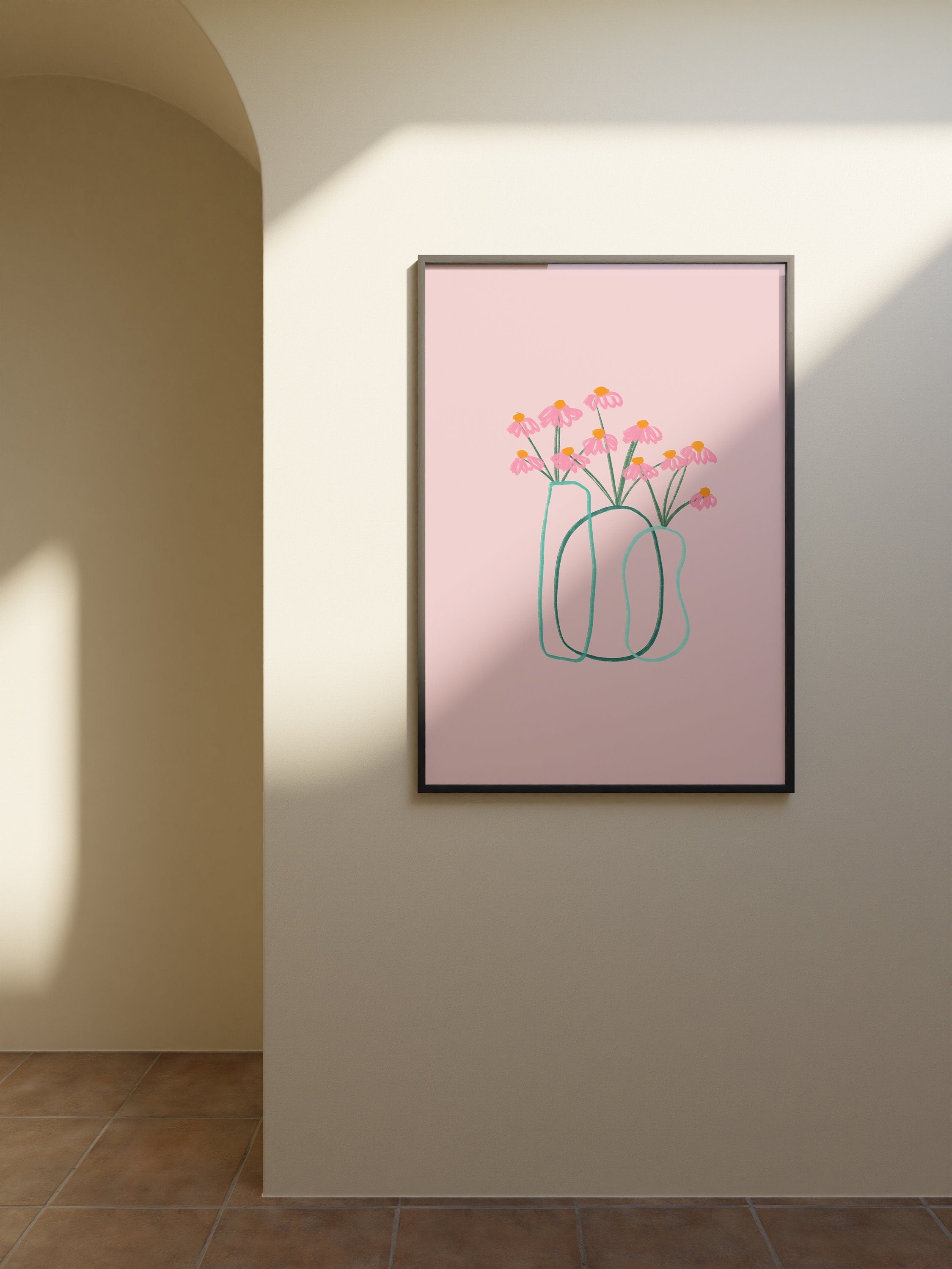 Pink Doodle Bouquet of Flowers Digital Art Print