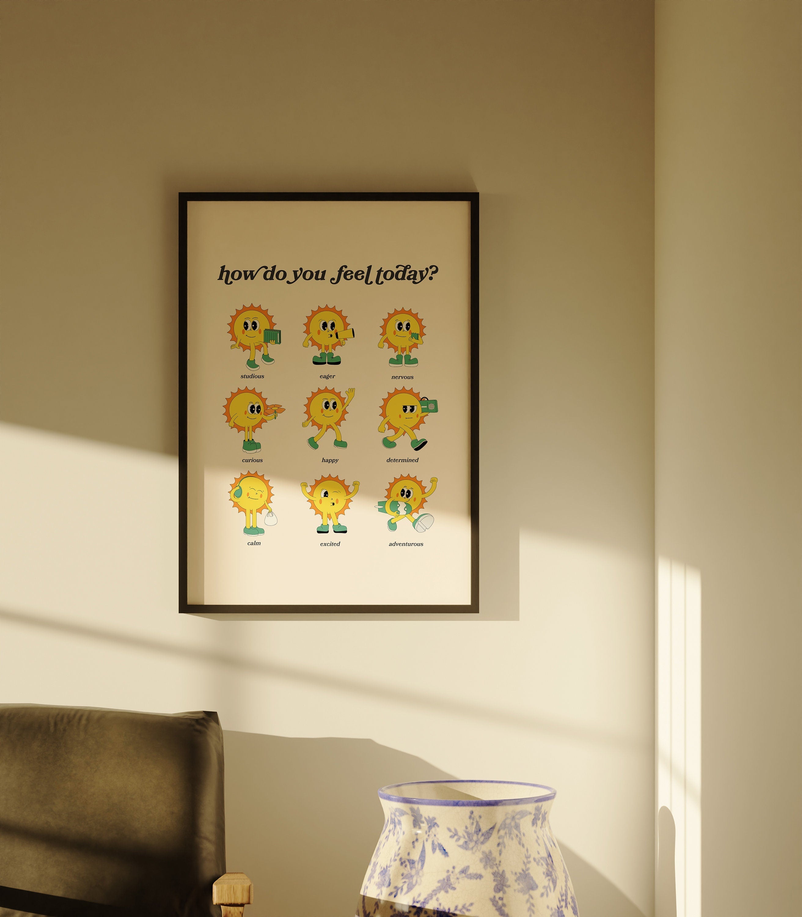 How Do You Feel Today? Retro Quote, Digital Prints Wall Art, Digital Prints, Emotions Art Prints, Mood and Feelings Poster, School Posters