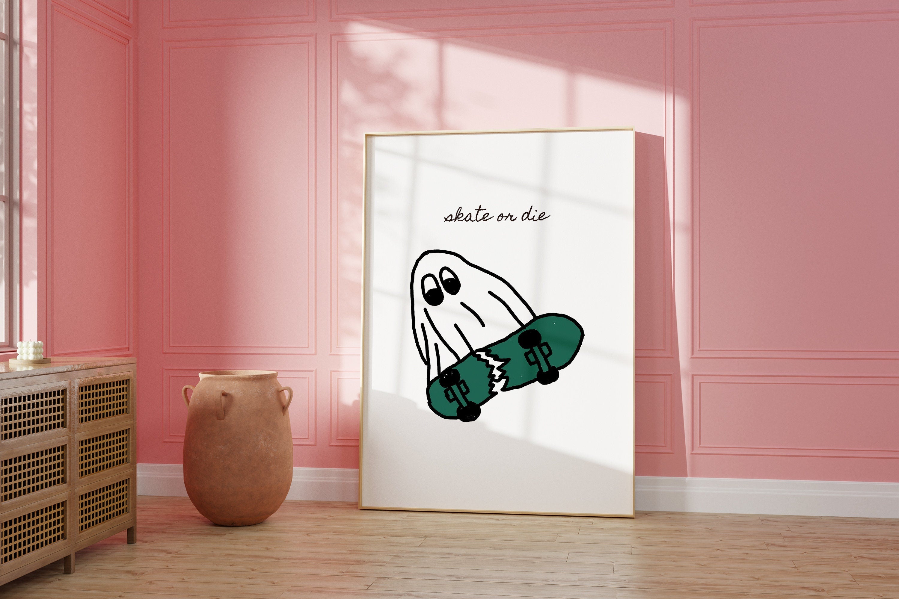 Skate or Die Ghost Doodle Digital Art Print