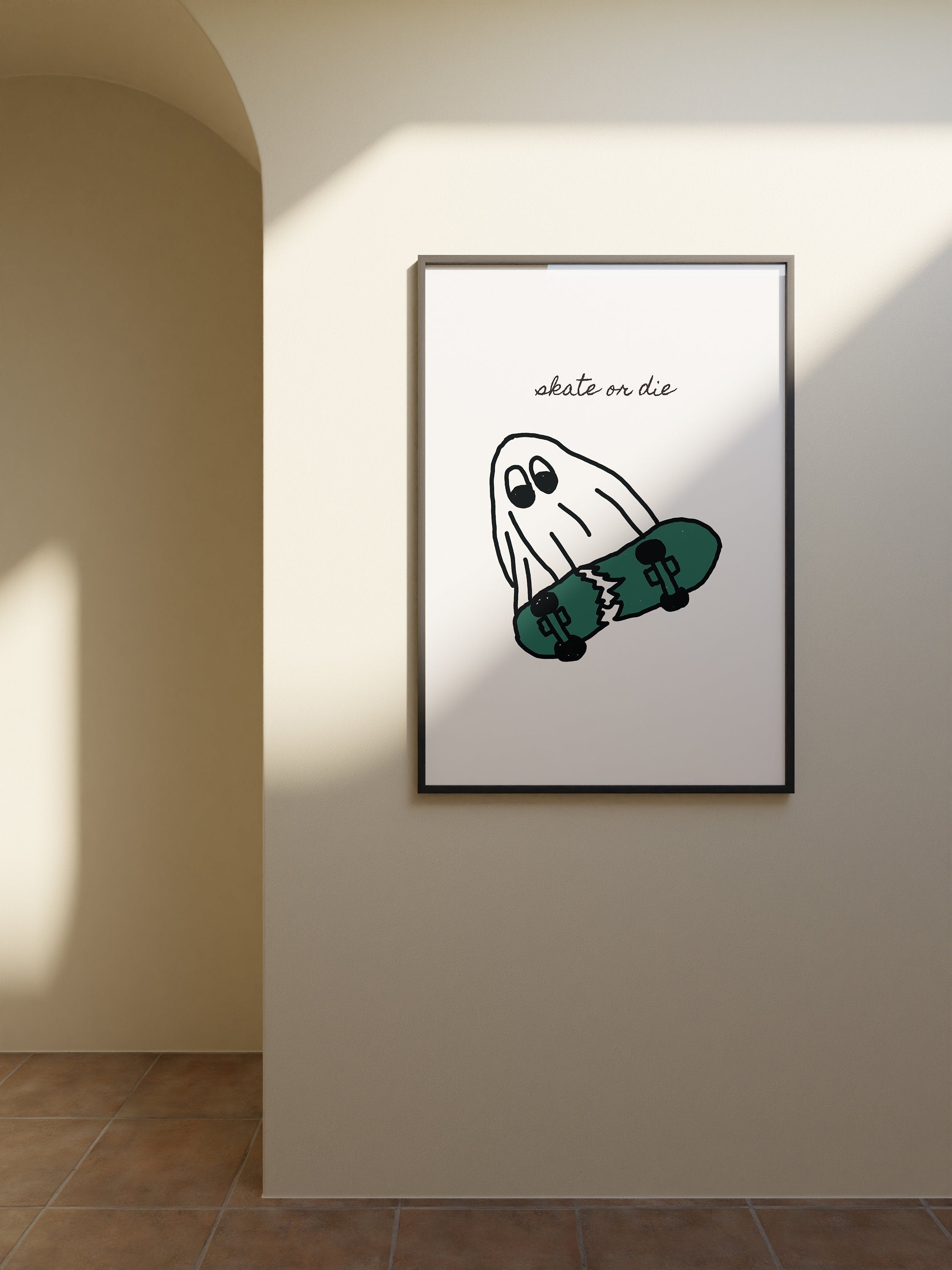 Retro Doodle Art, Digital Prints Wall Art, Digital Prints, Skate or Die Prints, Skateboard Poster, Apartment Art, Ghost Art Prints