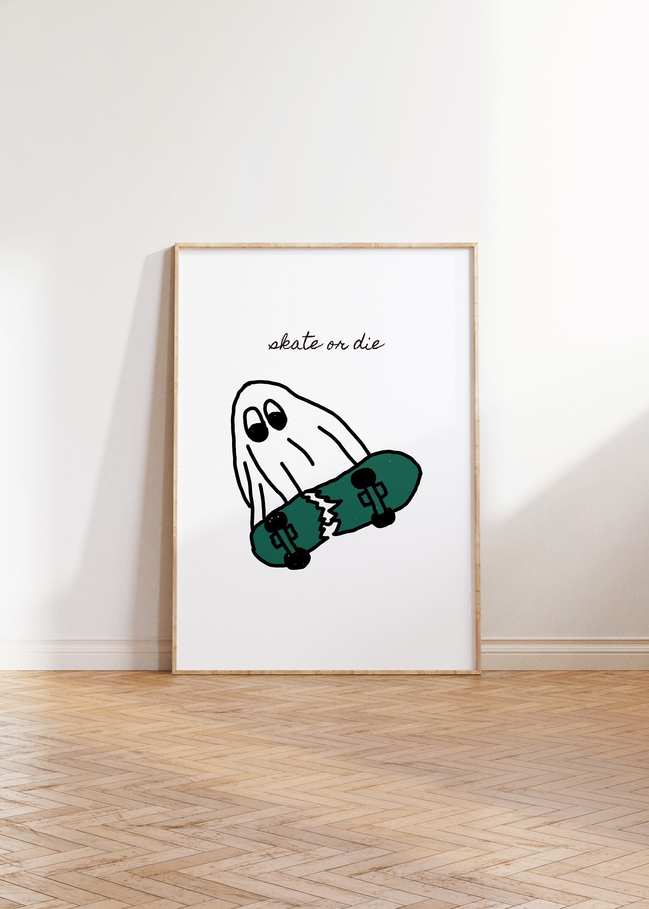 Retro Doodle Art, Digital Prints Wall Art, Digital Prints, Skate or Die Prints, Skateboard Poster, Apartment Art, Ghost Art Prints