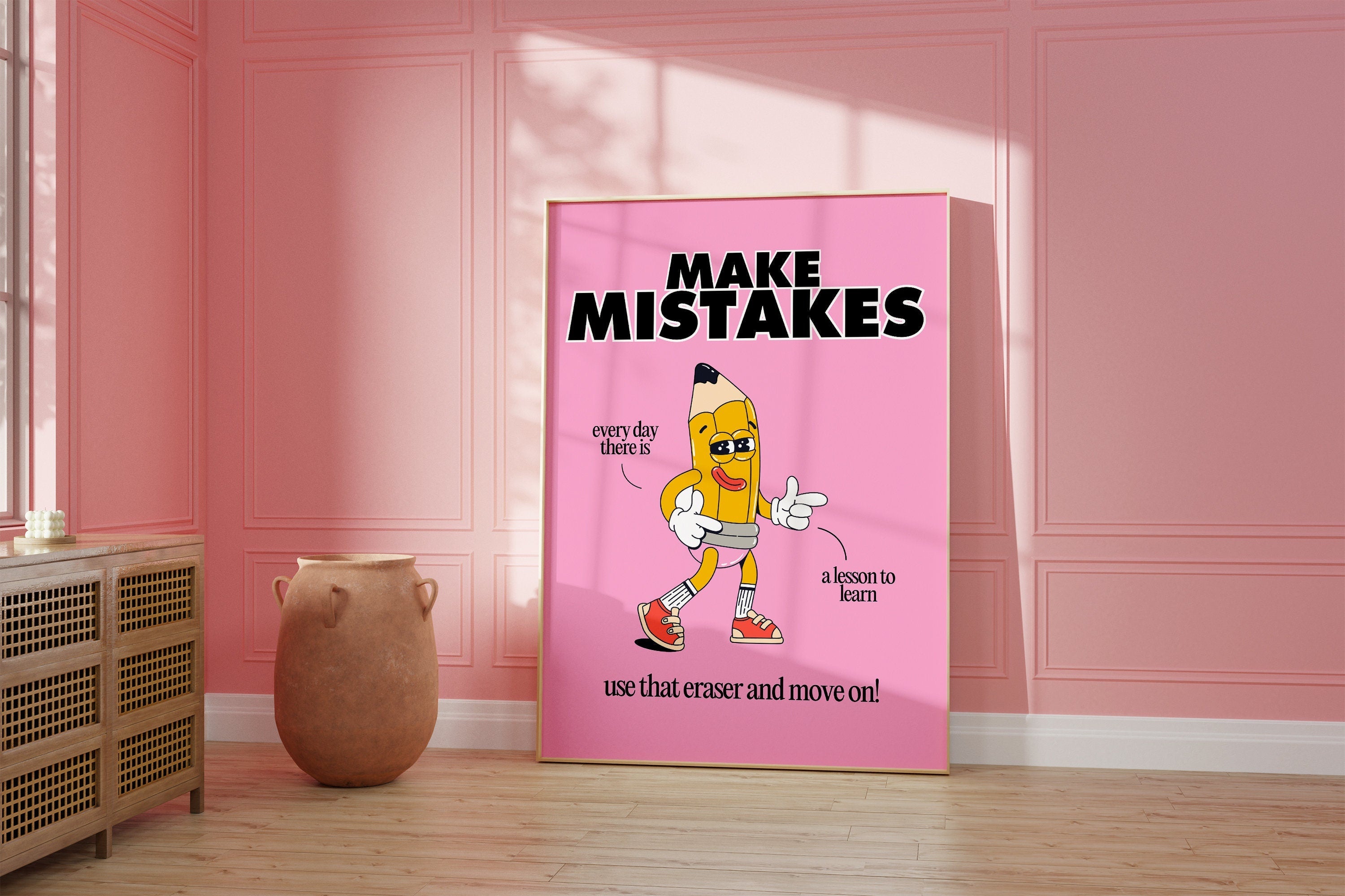 Make Mistakes Pink Cartoon Digital Art Print