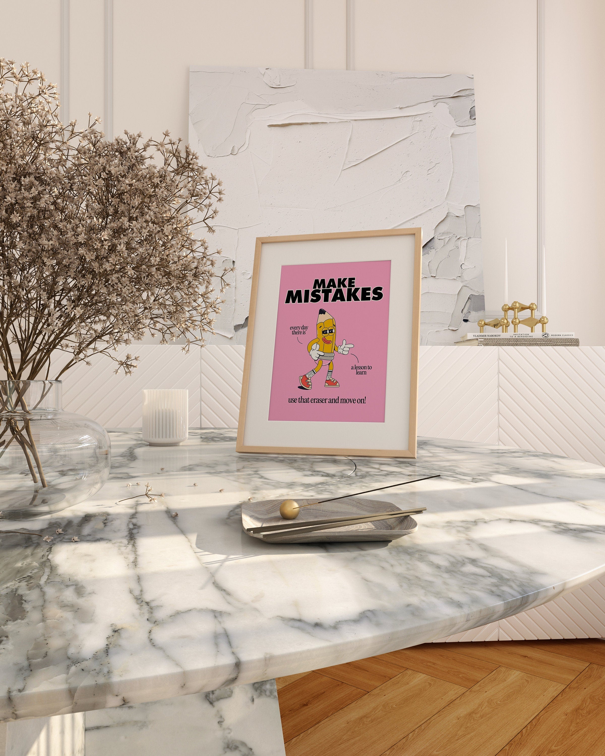 Make Mistakes Pink Cartoon Digital Art Print