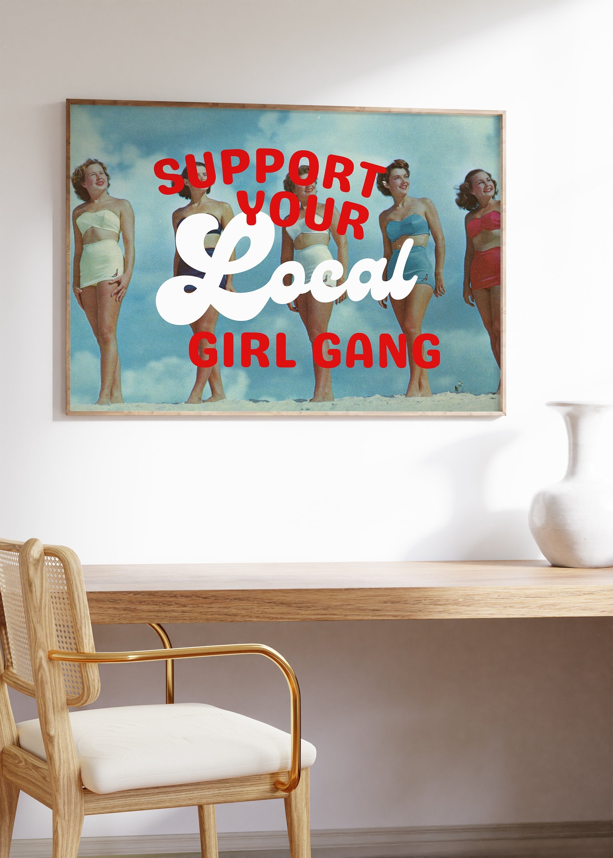 Girl Gang Print, Digital Art Prints, Retro Posters, Preppy Art, Trendy Art Print, Beach Posters, Vintage Beach Print, Feminist Art Print