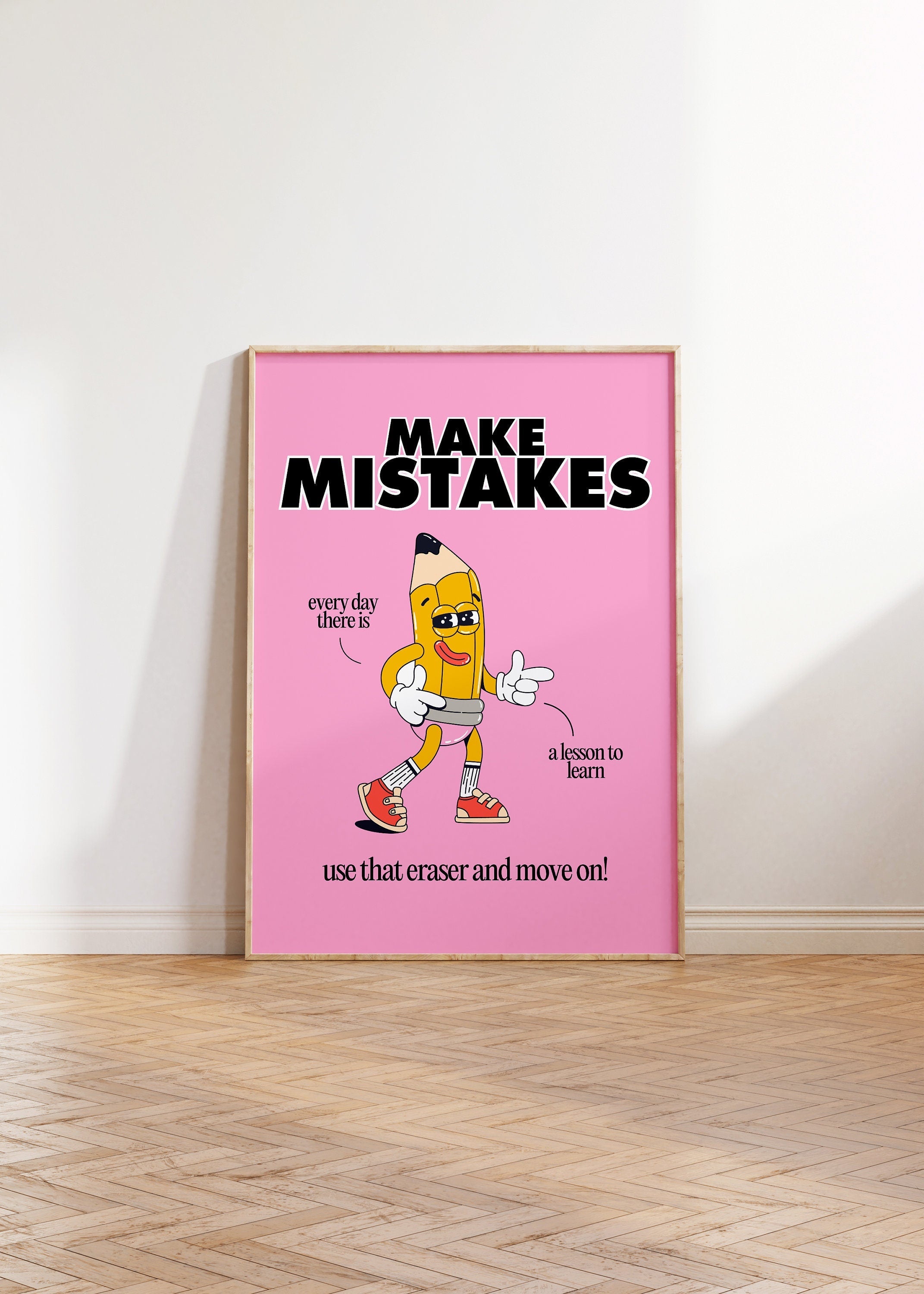 Make Mistakes Pink Cartoon Digital Art Print
