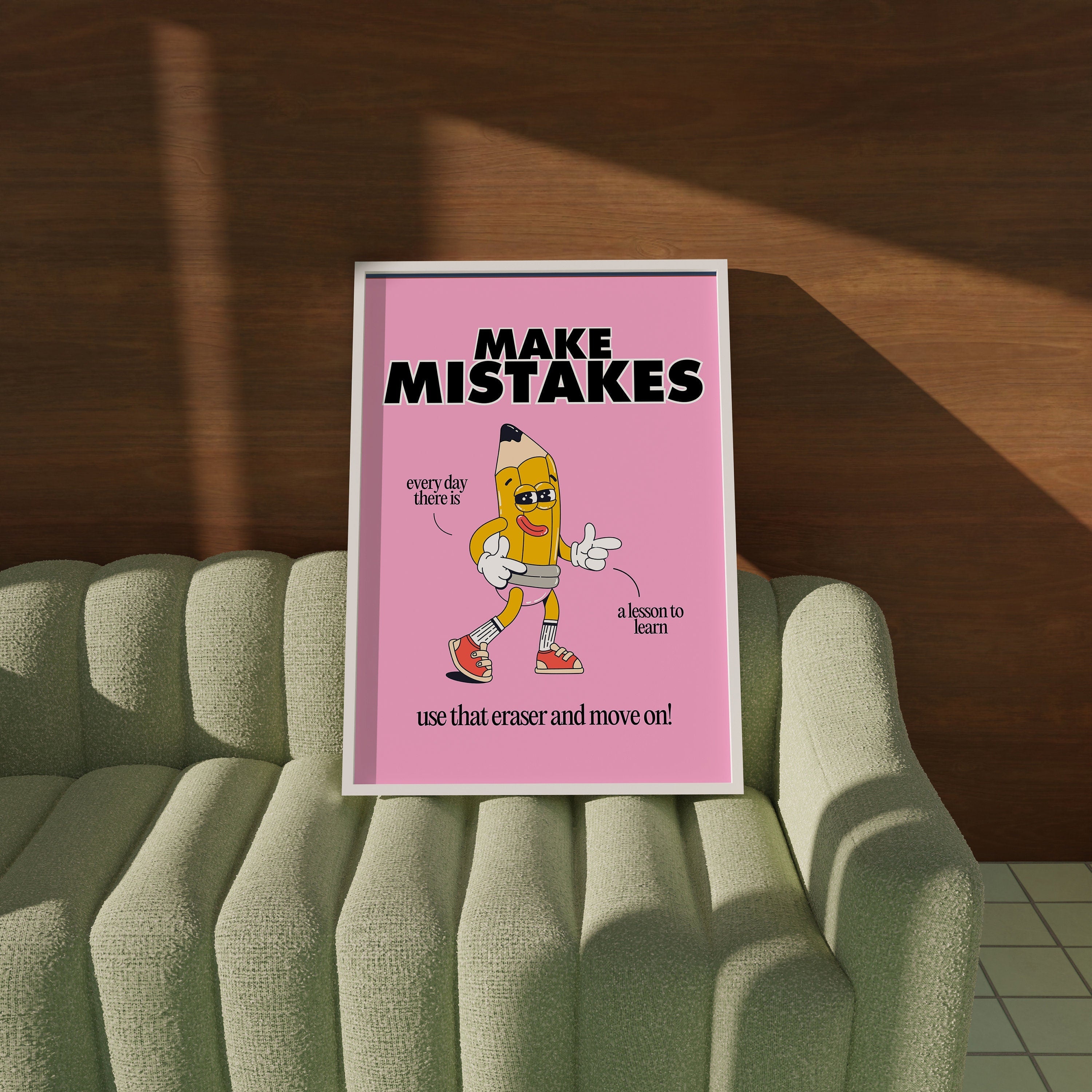 Make Mistakes Pink Cartoon Digital Art Print