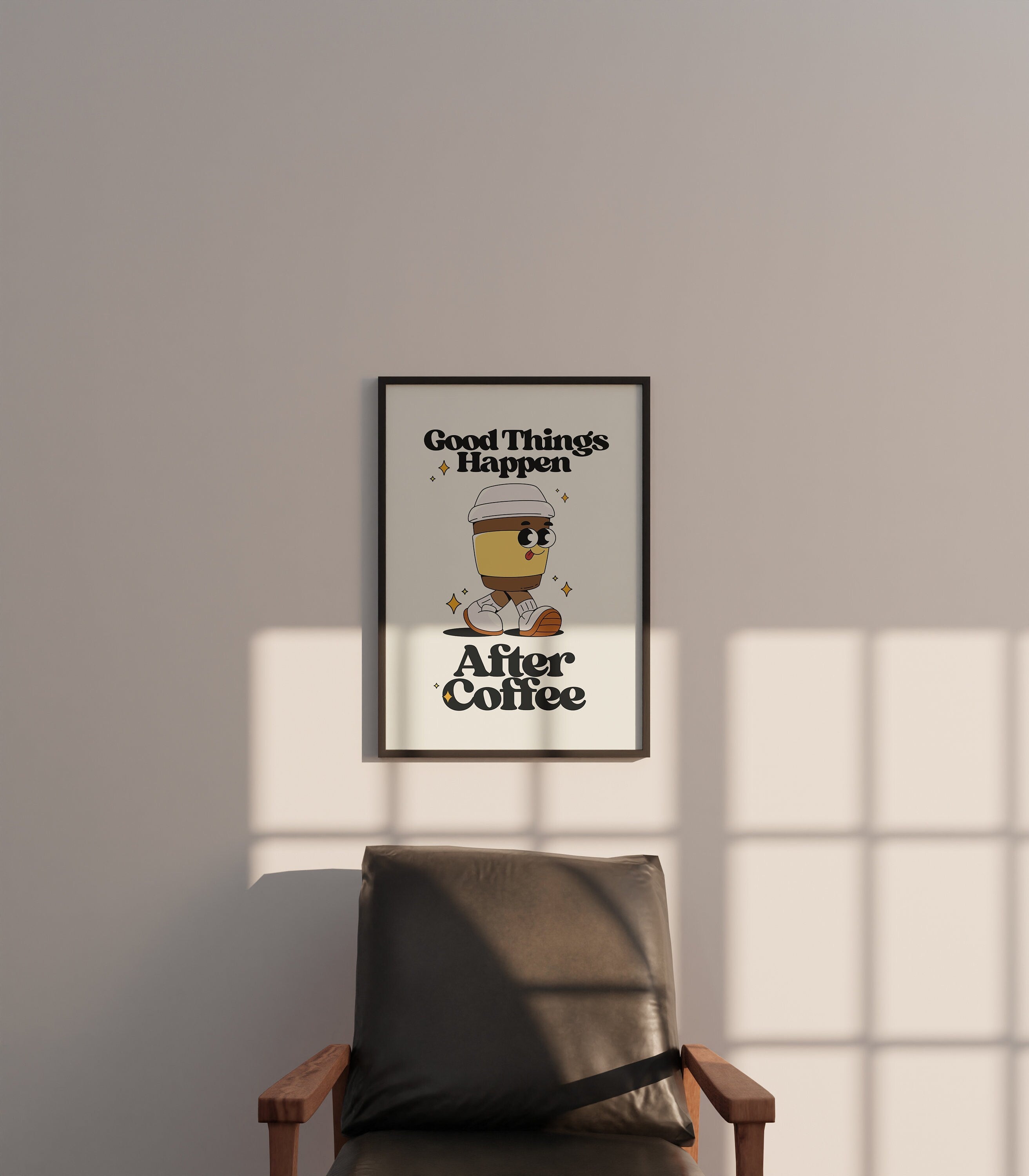 Good things happen after coffee-Digital Prints-Retro Art Quote-Office A-Kitchen Art-Coffee Art Print-Coffee Cartoon Print-Retro Wall Art