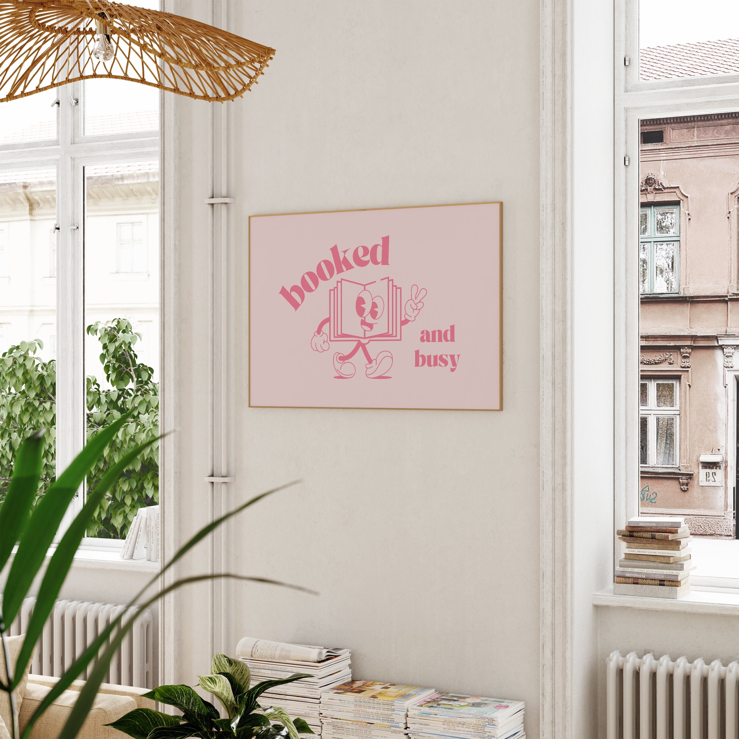 Booked and Busy Pink Horizontal Digital Art Print