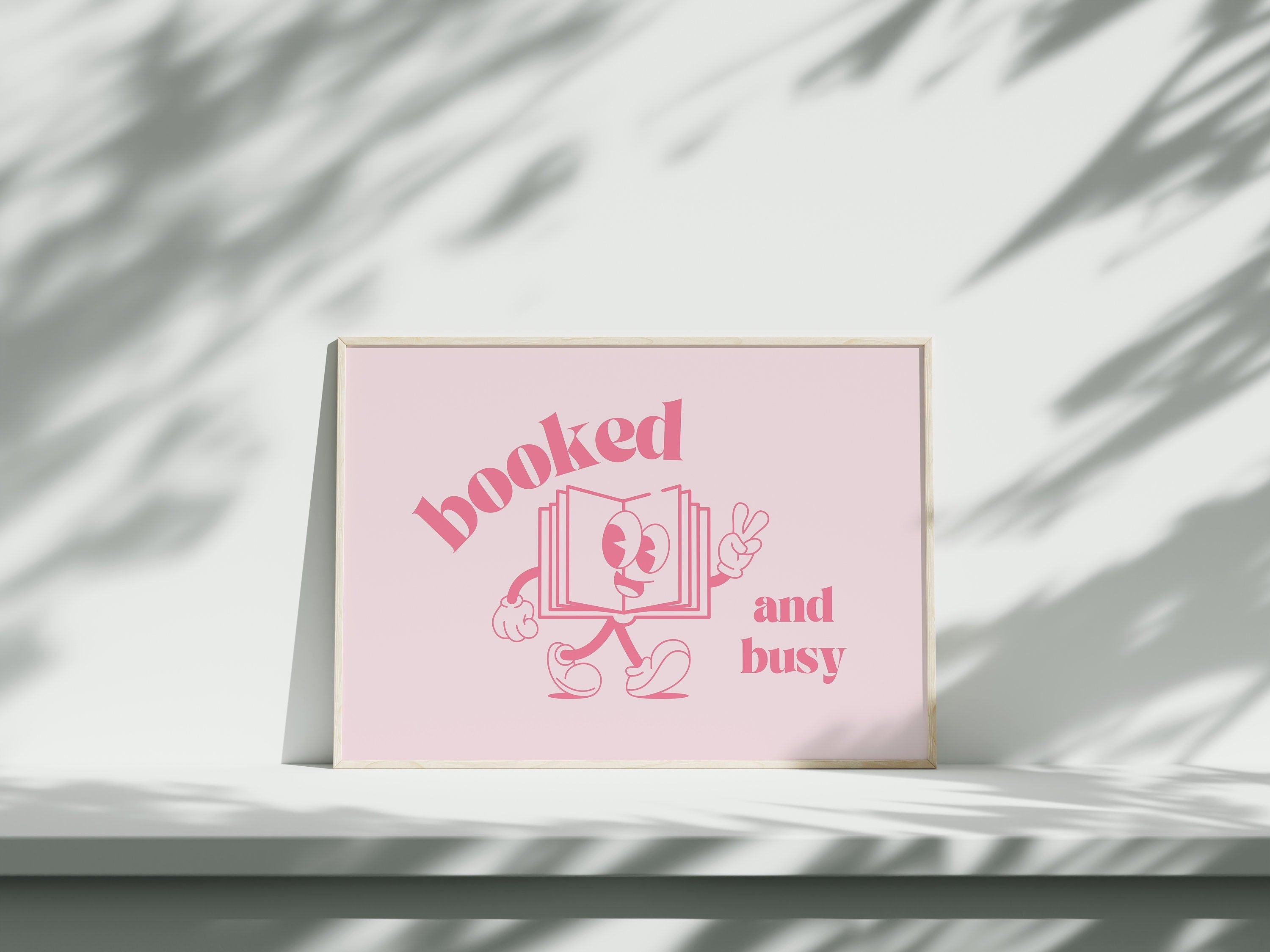 Booked and Busy Pink Horizontal Digital Art Print