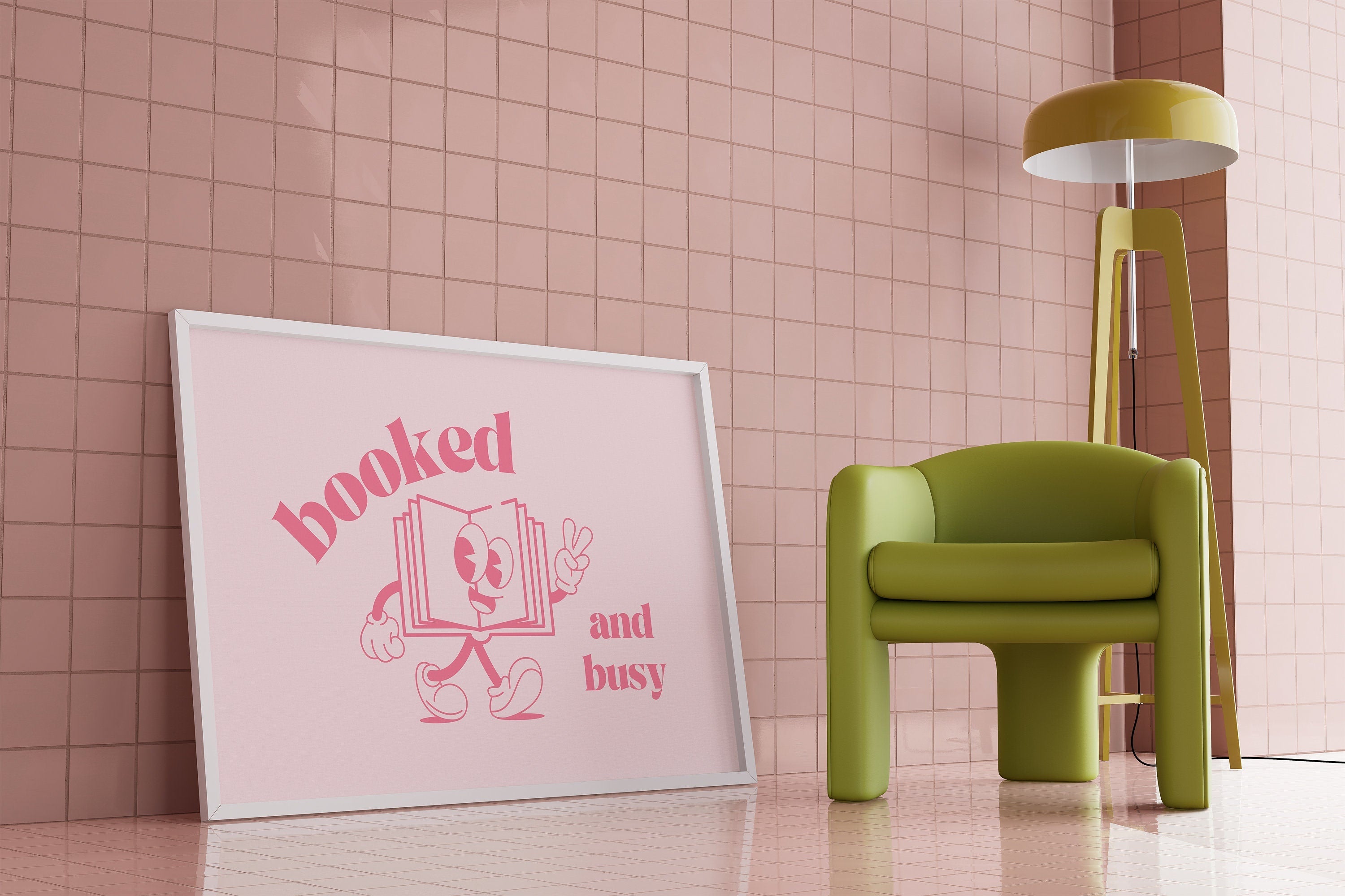 Booked and Busy Pink Horizontal Digital Art Print