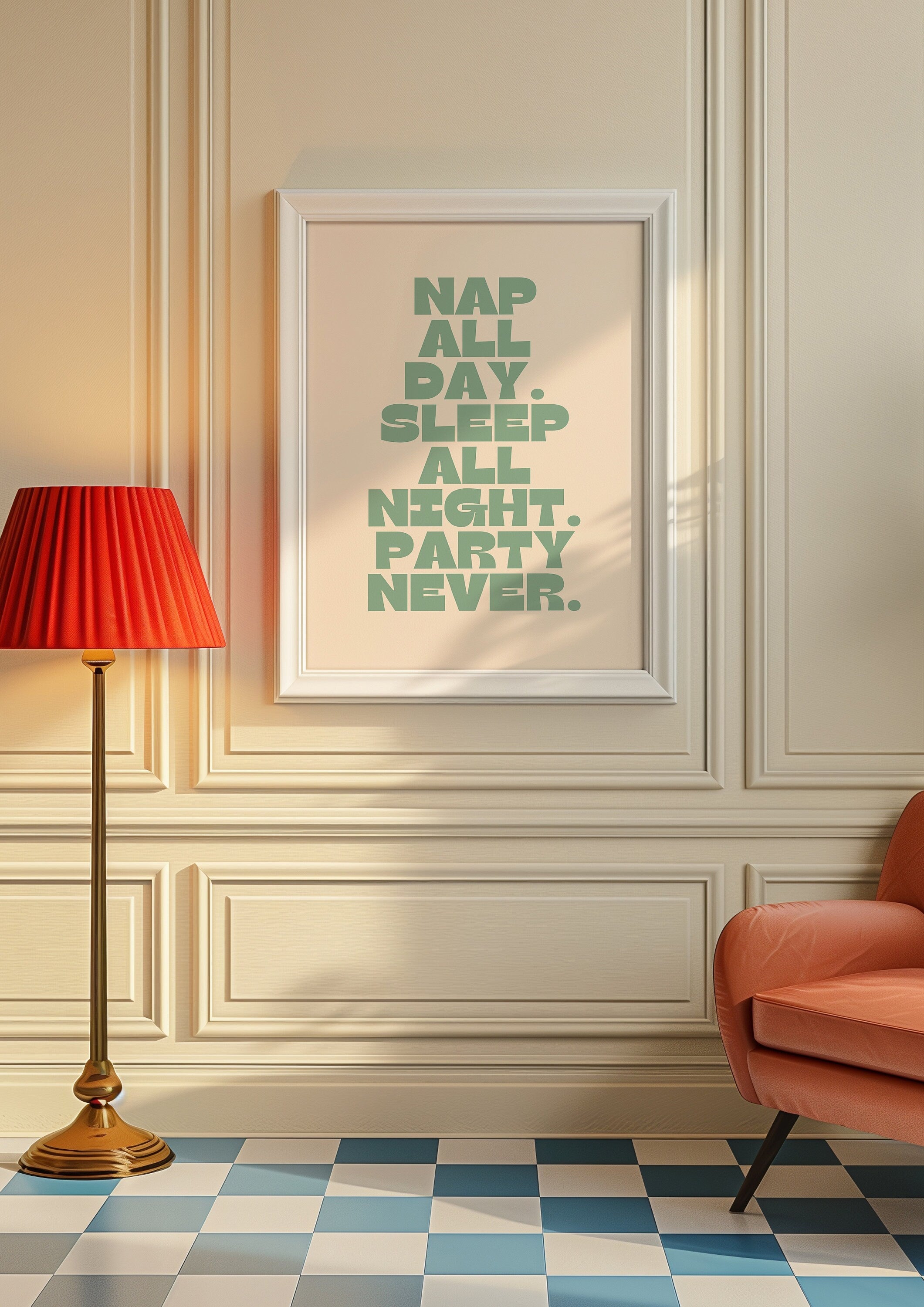 Quote Wall Print, Nap all Day, Digital Download Art, Napping Art, Retro Wall Decor, Downloadable Print, Encouragement Art, Nap All Day Art
