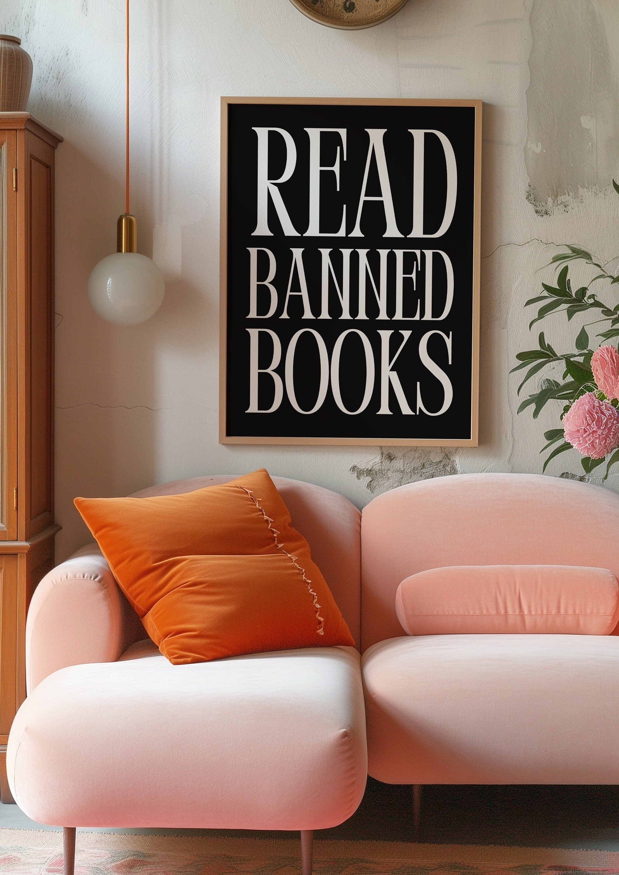 Read Banned Books-Large Black Art-Black Wall Print-Reading Art Prints-Art For Classrooms-Living Room Decor-Books Wall Art-Reading Poster