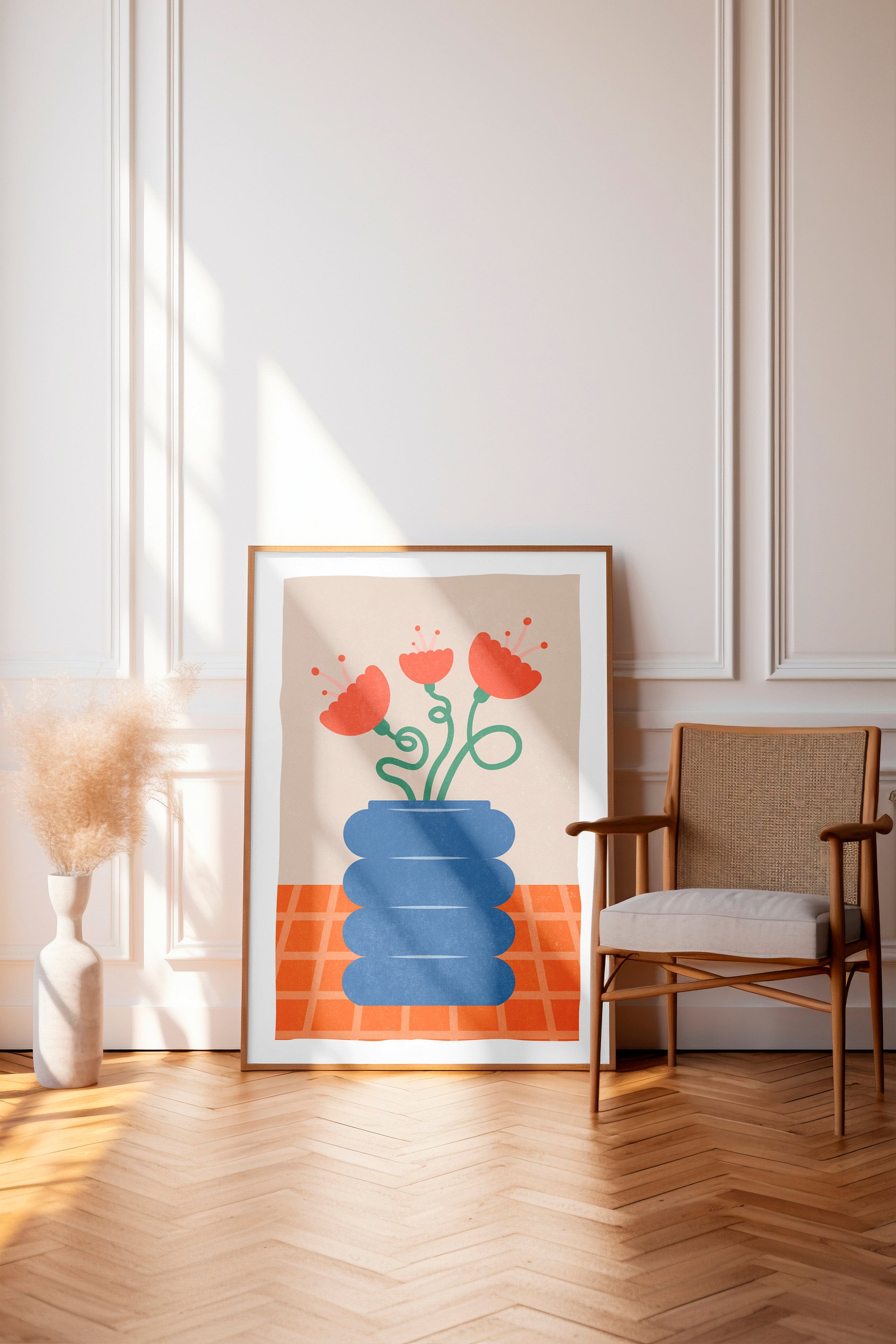 Floral Art, Oversized Art, Floral Art Print, Cute Wall Art, Girly Wall Art, Coquette Wall Art, Red Wall Print, Blue Poster, Blue Flower Art