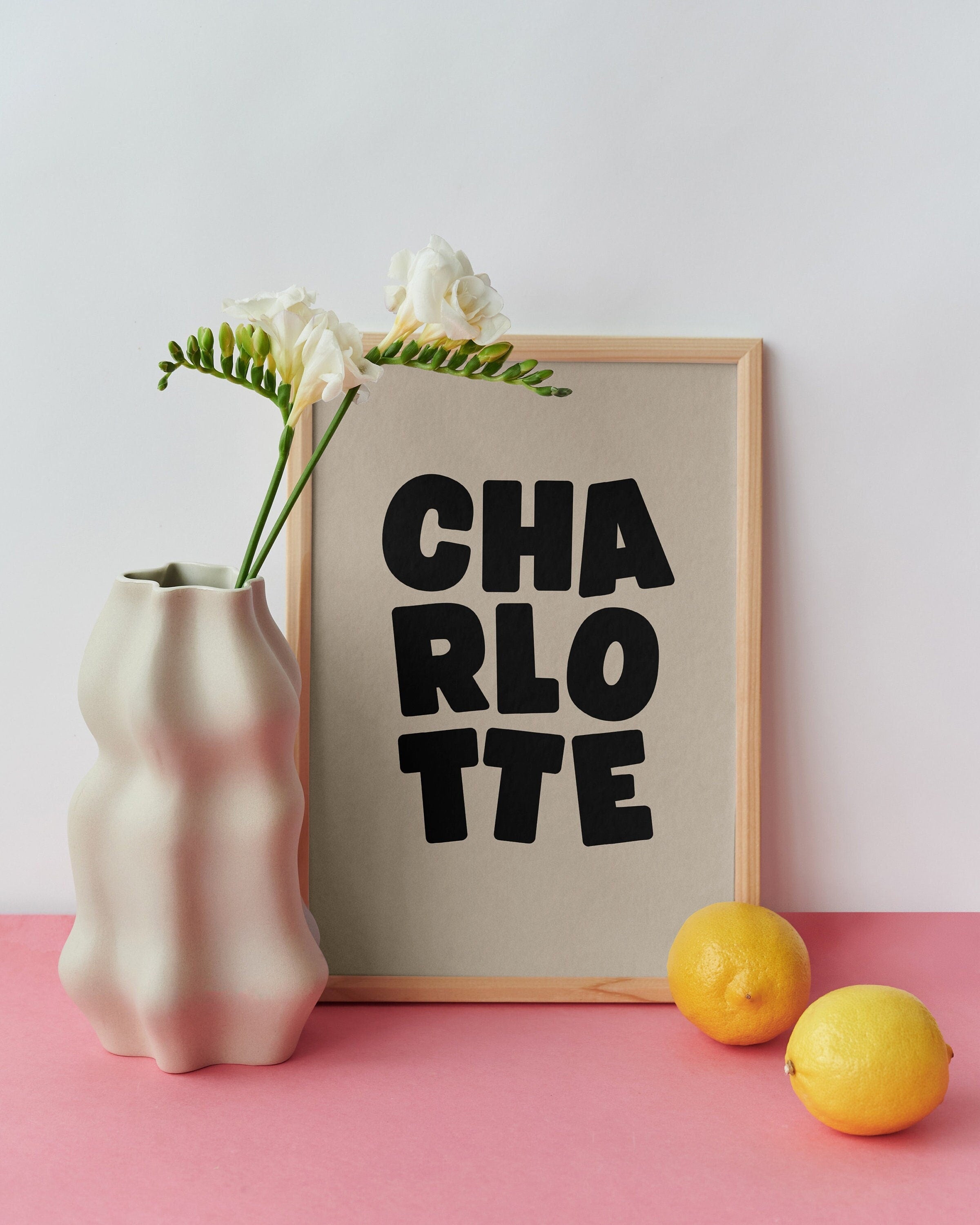 Charlotte Art Print,Digital Art Download,Charlotte Wall Art,Cute Trendy Art,Charlotte Posters,Charlotte Wall Poster,Beige Posters