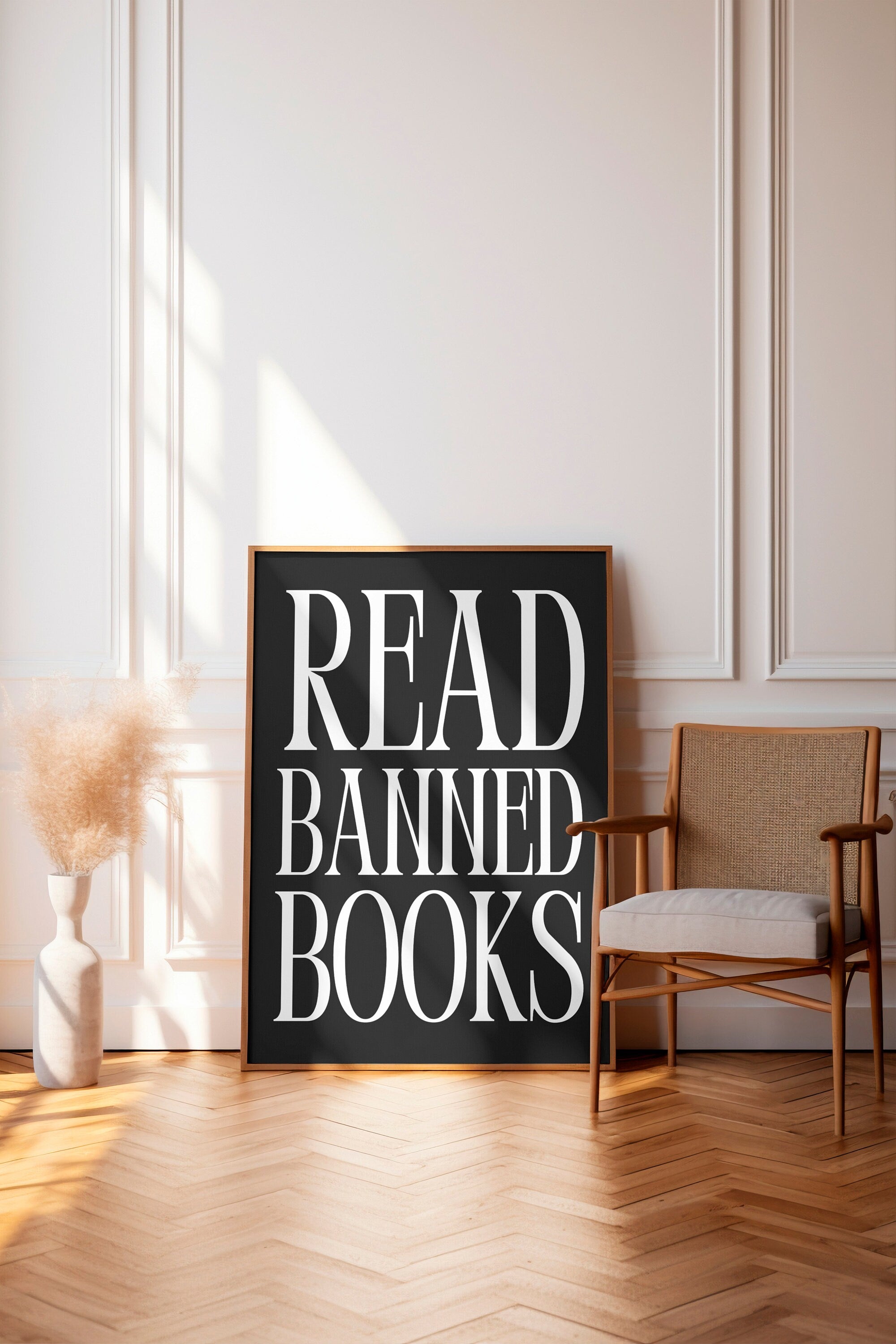 Read Banned Books-Large Black Art-Black Wall Print-Reading Art Prints-Art For Classrooms-Living Room Decor-Books Wall Art-Reading Poster