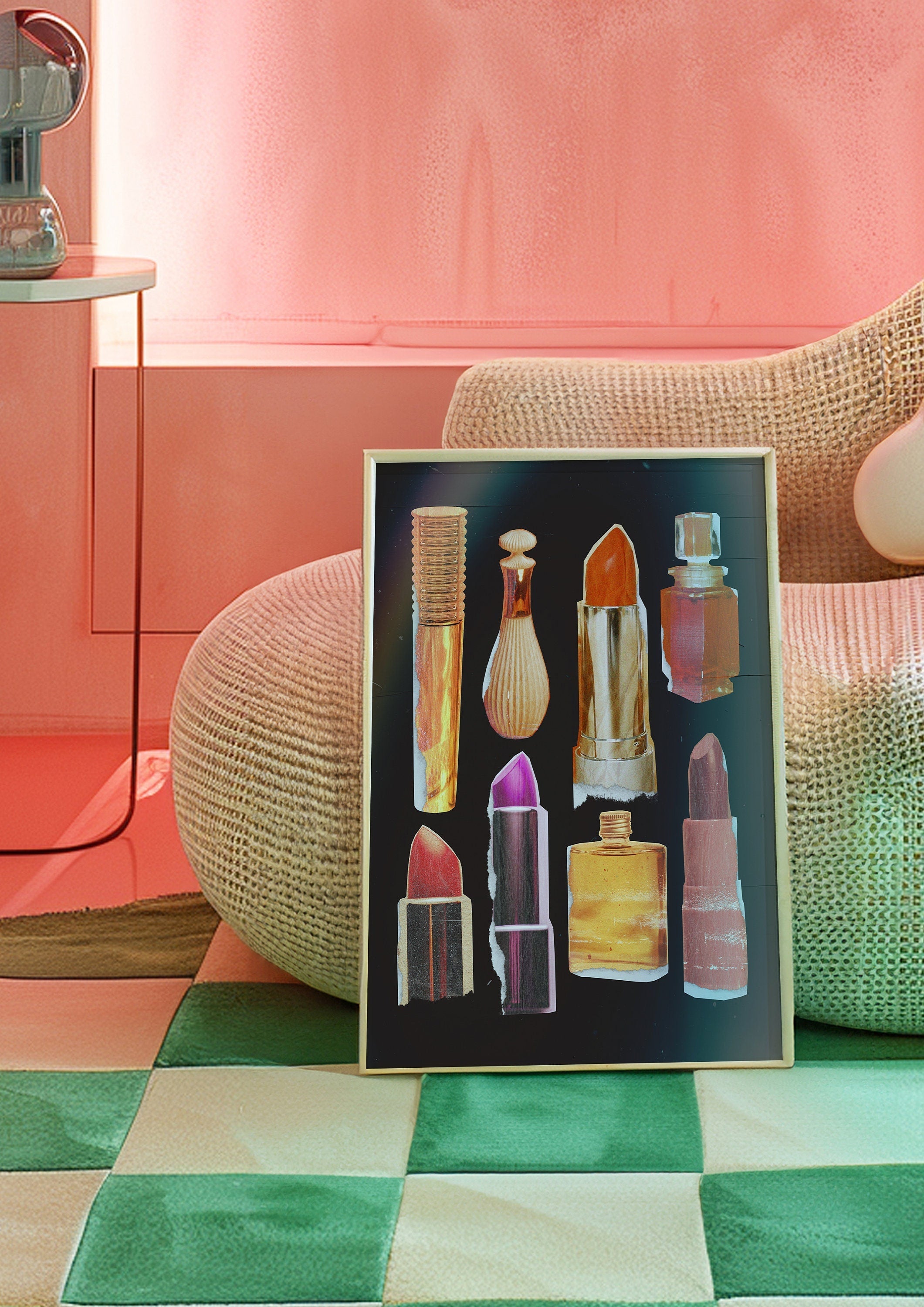 Fashion Art Print, Digital Downloads, Lipstick Art, Bathroom Art Print, Trendy Girly Art,Retro Makeup Art, It Girl Aesthetic Wall Art