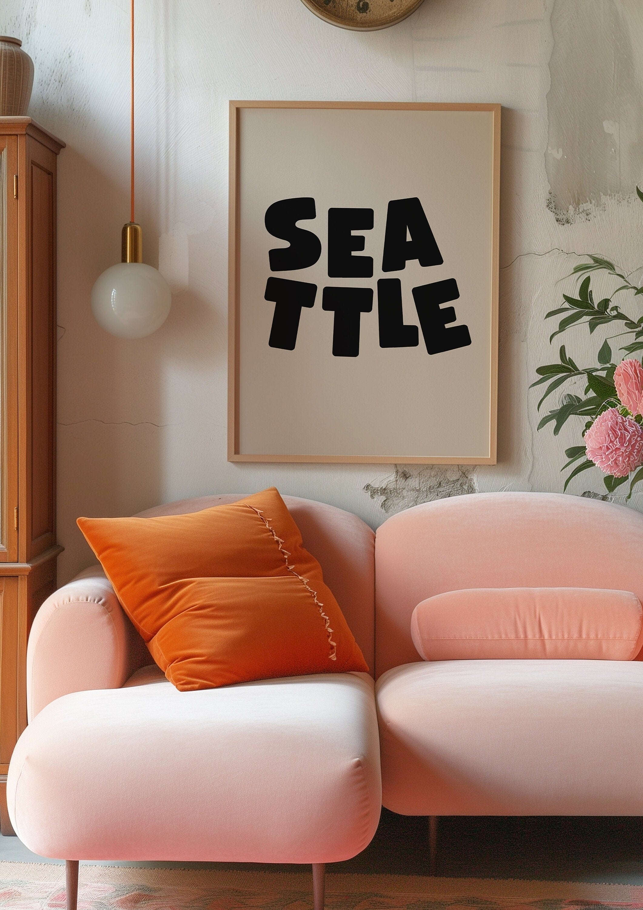 Seattle Art Print,Digital Art Download,Black Seattle Wall Art,Cute Trendy Art,Seattle Posters,Seattle Wall Poster,Beige Posters