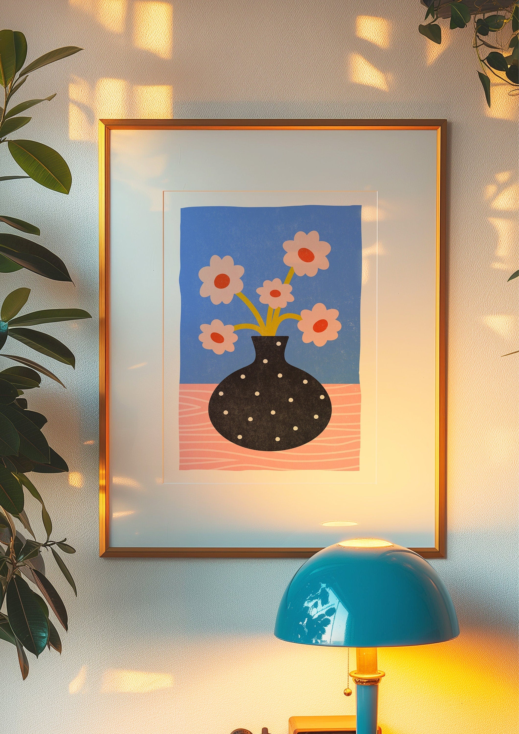 Pink Flower Bouquet, Blue and Pink Poster, Pink Art Print, Pink Floral Prints, Trendy Prints, Pink Bouquet Art, Trendy Floral Art