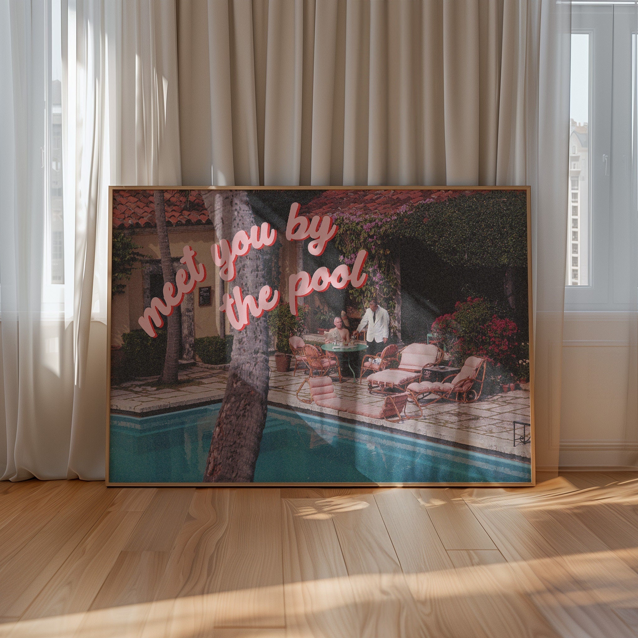 Grainy Retro Print,Digital Art Prints,Pool Relax Art,Retro Photograph Prints,Retro Photo Art Print,Preppy Art,Trendy Art Print
