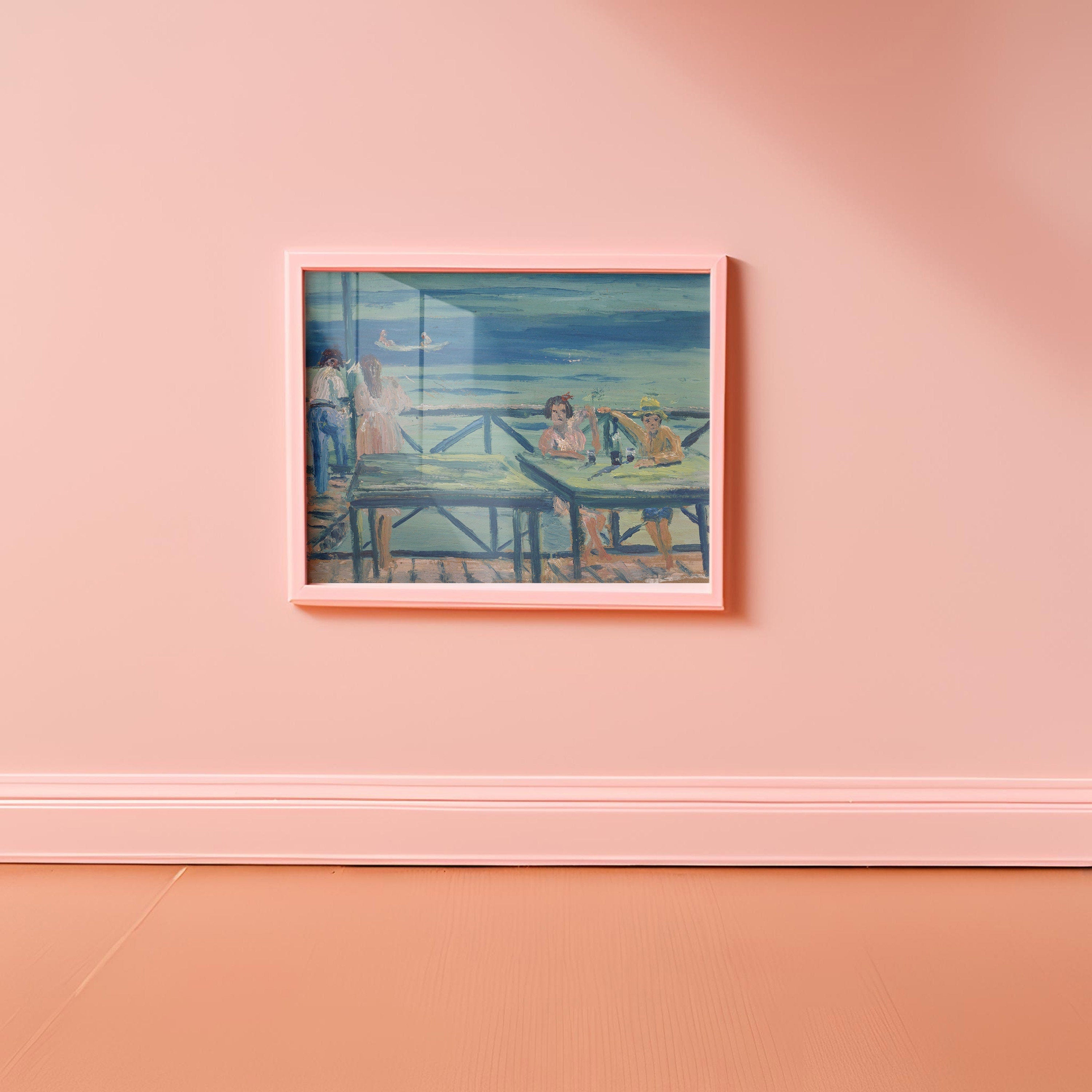 Beach Art Print, Classic Art Print, Multi Color Beach Seascape Painting, Beach Wall Art, Blue Beach Prints, Digital Download