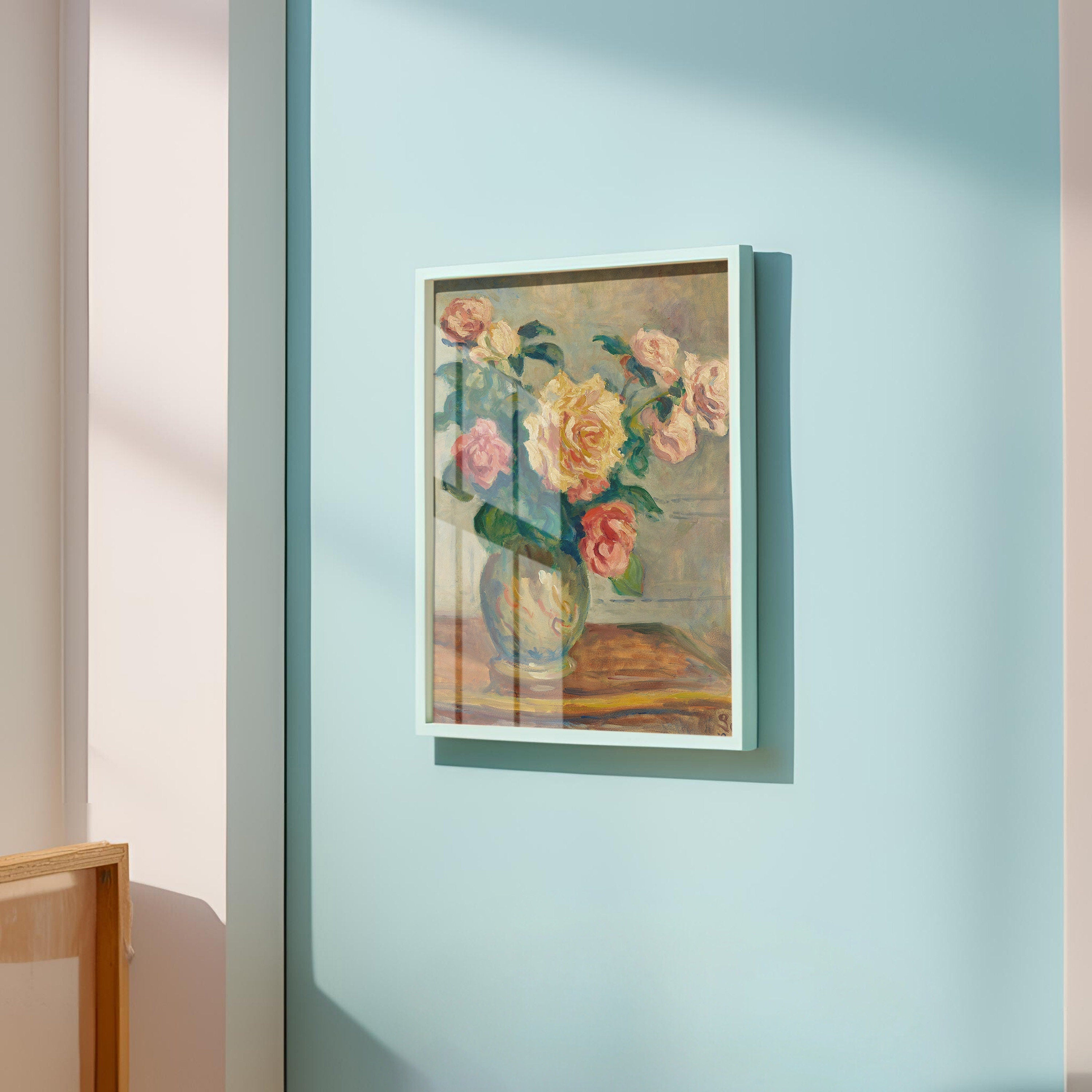 Classic Painting, Classic Art Print, Multi Color Floral Painting, Pink Painting Wall Art, Green and Pink Prints, Digital Download