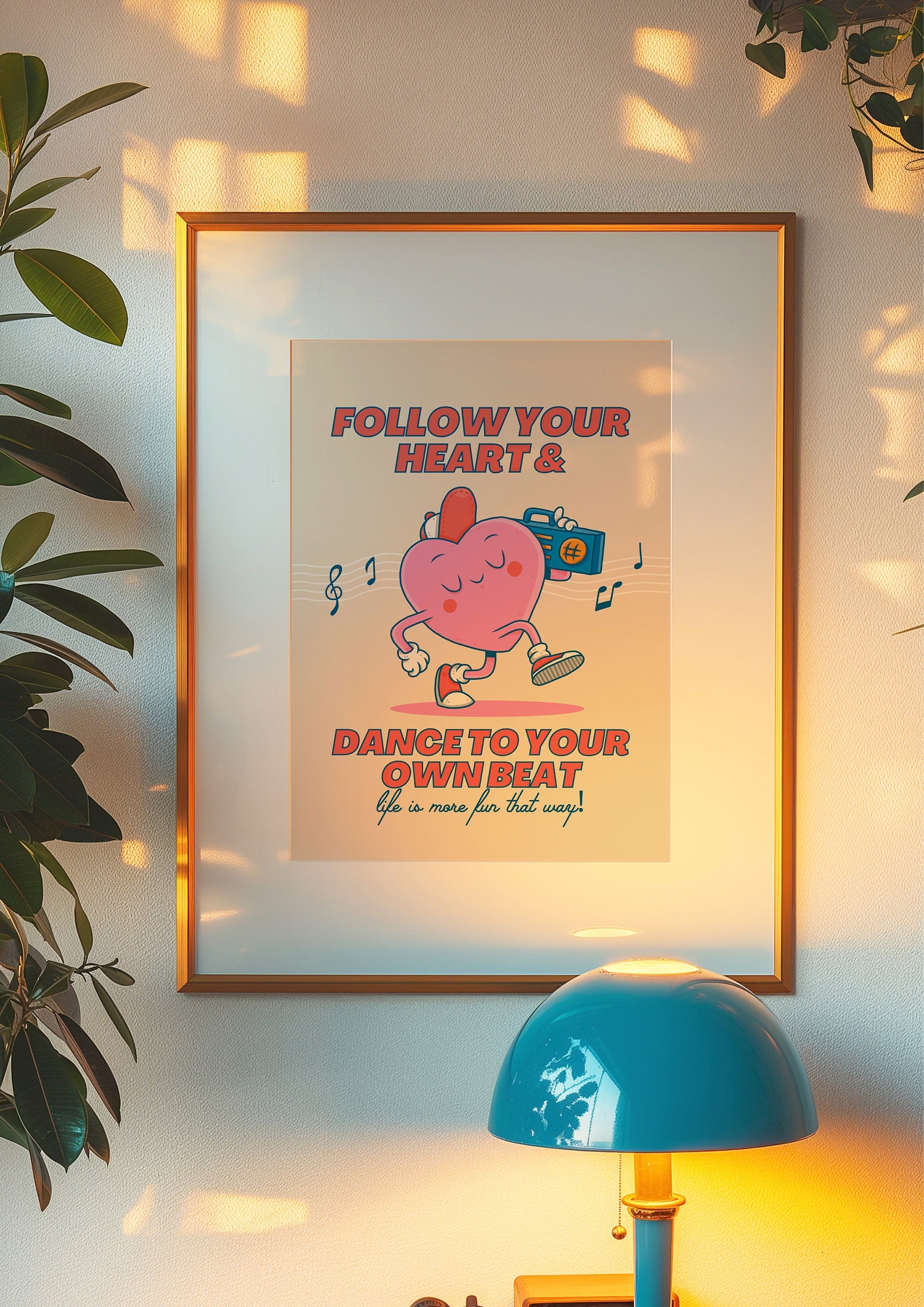 Dance to your own beat, Classroom Art, Cute Retro Print, Boombox Cartoon, Retro Mascot Print, Funky Music Minimal Retro Poster