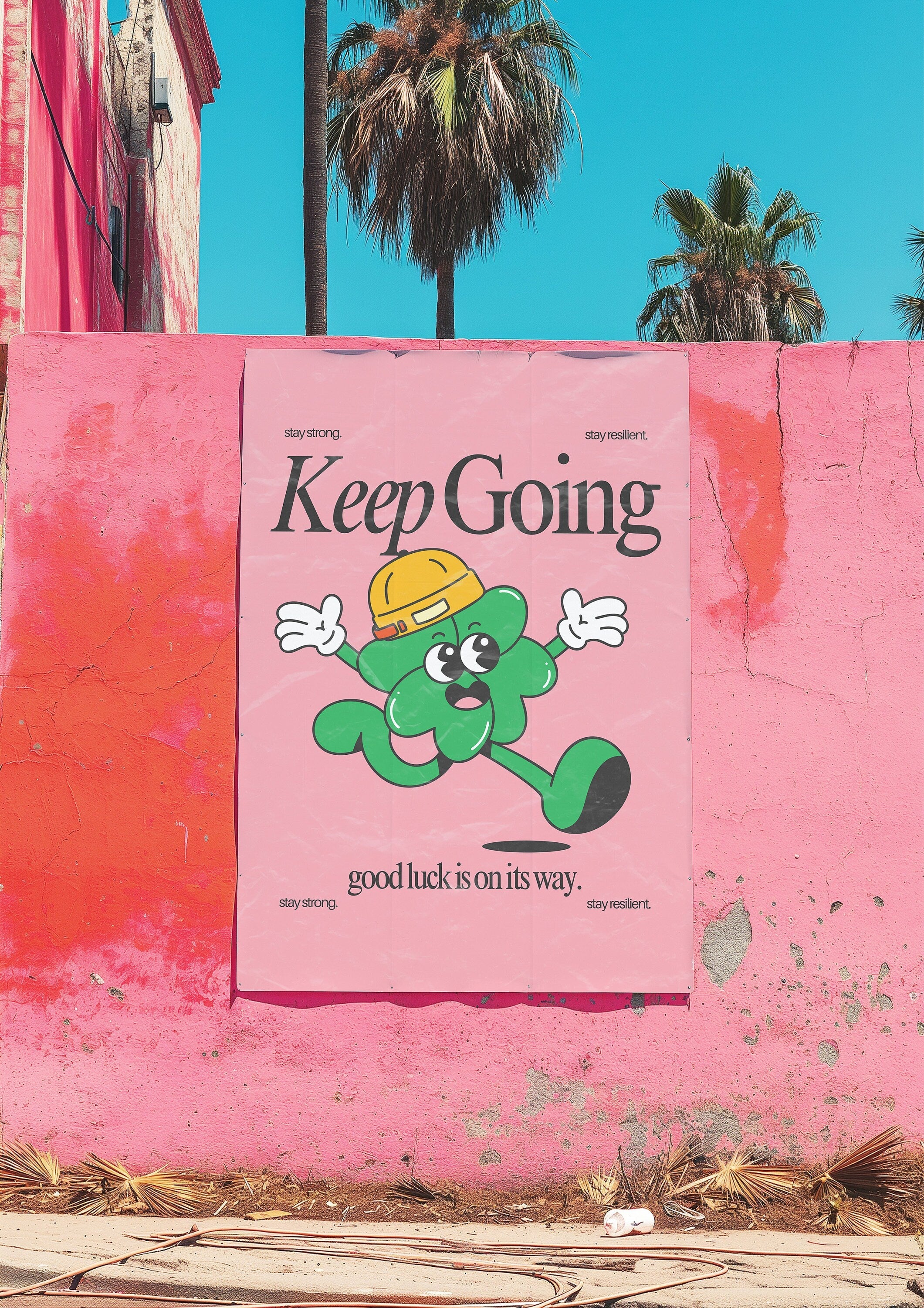 Keep Going Art, Classroom Art, Cute Retro Print, Clover Cartoon, Retro Mascot Print, Funky Groovy Minimal Retro Poster, GS print Shoppe