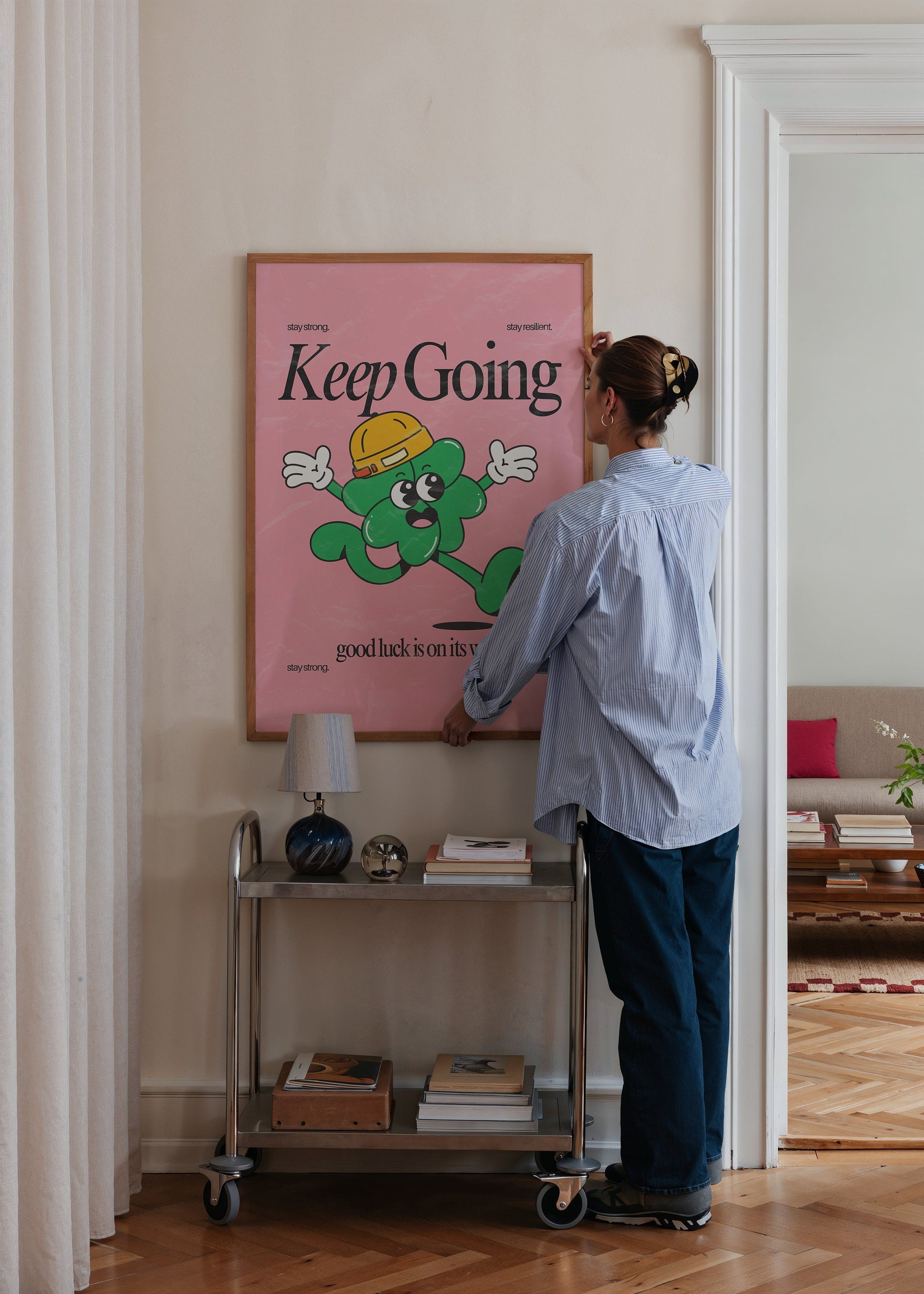 Keep Going Art, Classroom Art, Cute Retro Print, Clover Cartoon, Retro Mascot Print, Funky Groovy Minimal Retro Poster, GS print Shoppe