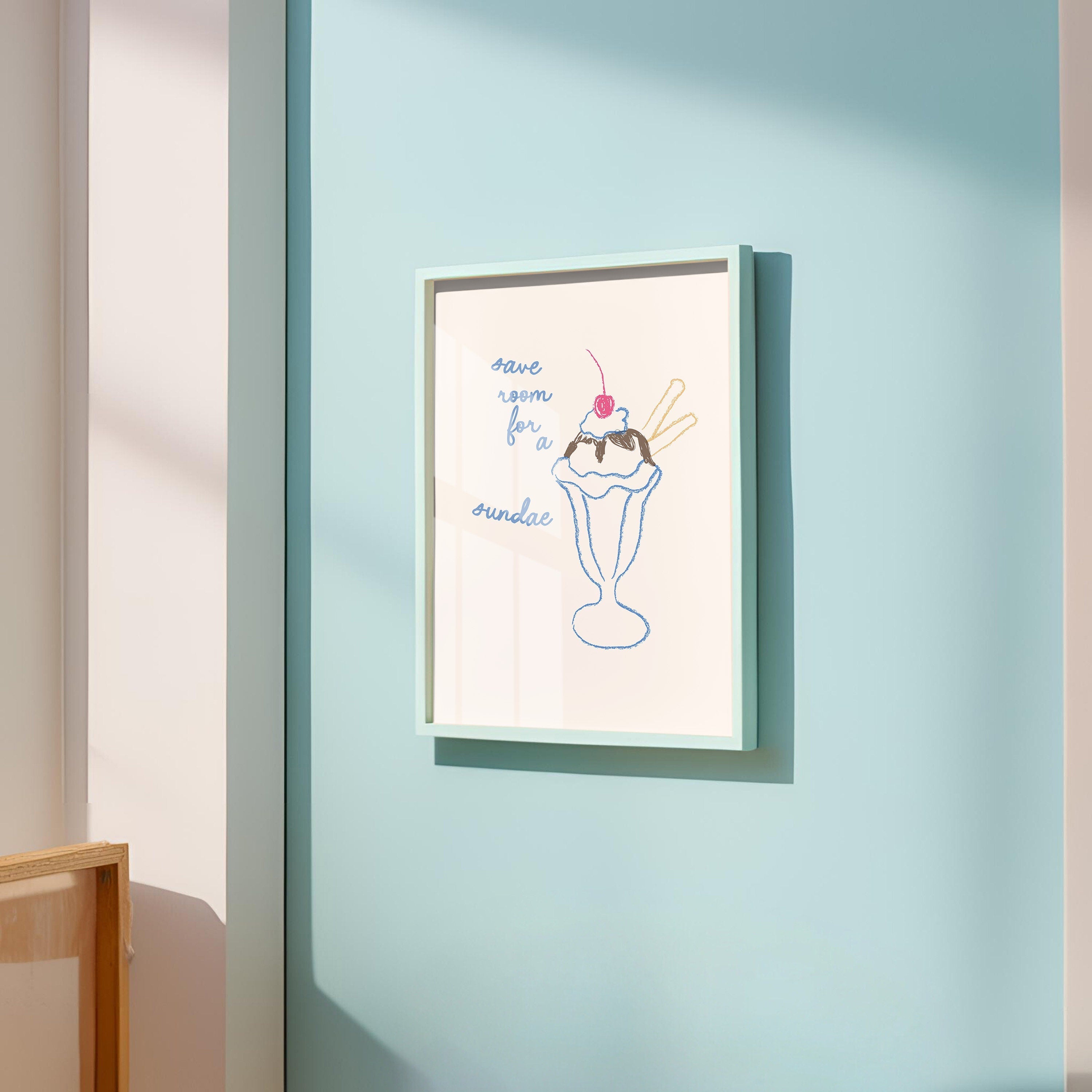 Aesthetic Decor, Cute Kitchen Art, Kitchen Wall Print, Minimalist Drawing, Ice Cream Art Print, Retro Ice Cream Art, Wall Art Print