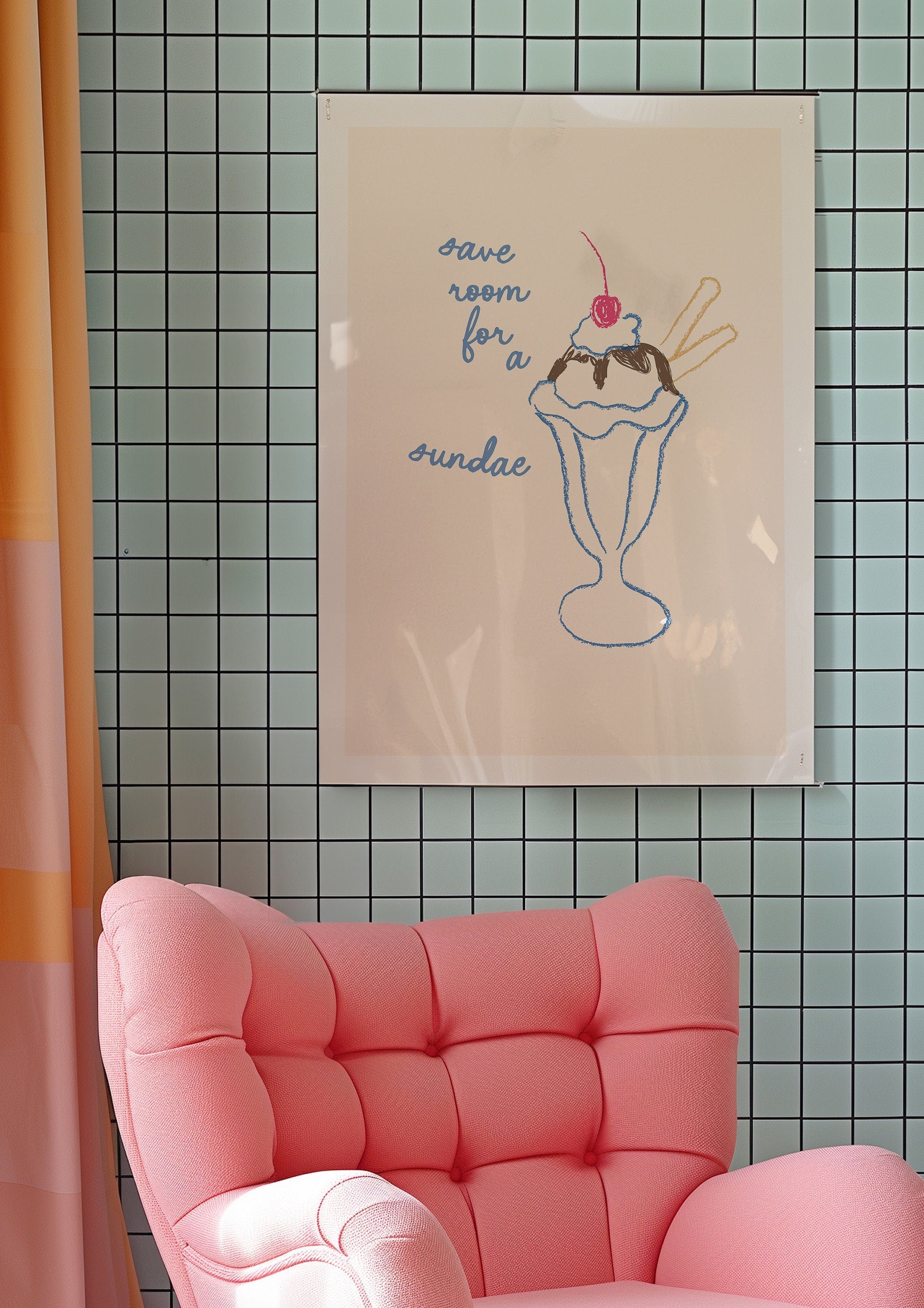 Aesthetic Decor, Cute Kitchen Art, Kitchen Wall Print, Minimalist Drawing, Ice Cream Art Print, Retro Ice Cream Art, Wall Art Print