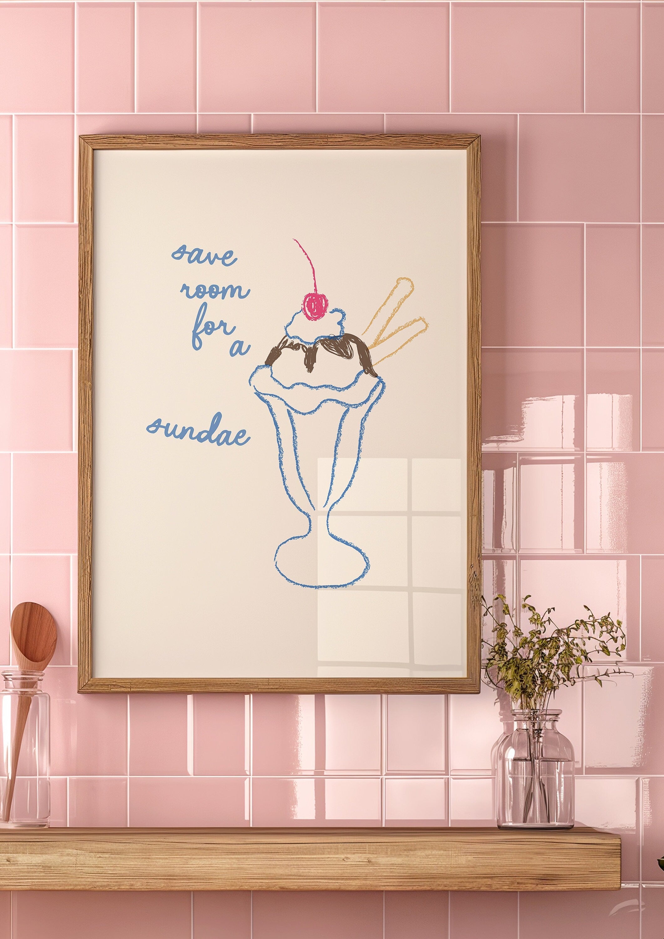 Aesthetic Decor, Cute Kitchen Art, Kitchen Wall Print, Minimalist Drawing, Ice Cream Art Print, Retro Ice Cream Art, Wall Art Print