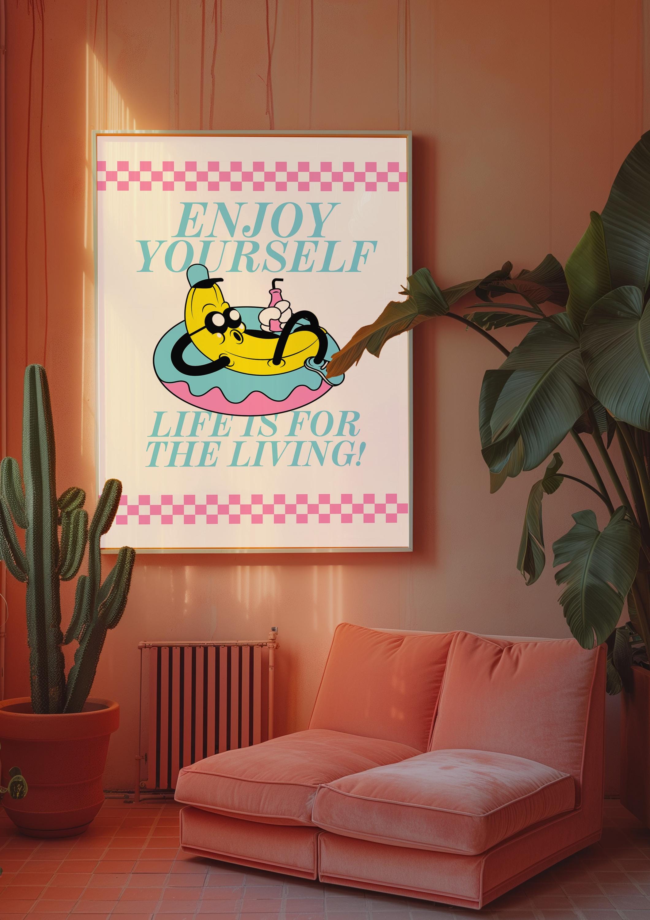 Cute Kids Wall Art, Retro Cartoon Poster, Retro Quote Print, Cartoon Prints, Kid Art, Enjoy your life art, gs print shoppe, retro doodle art