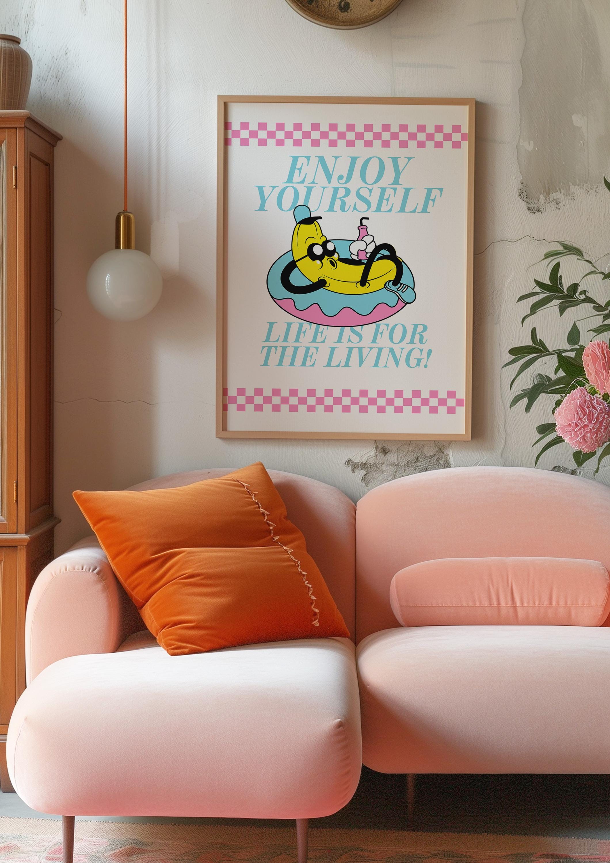 Cute Kids Wall Art, Retro Cartoon Poster, Retro Quote Print, Cartoon Prints, Kid Art, Enjoy your life art, gs print shoppe, retro doodle art