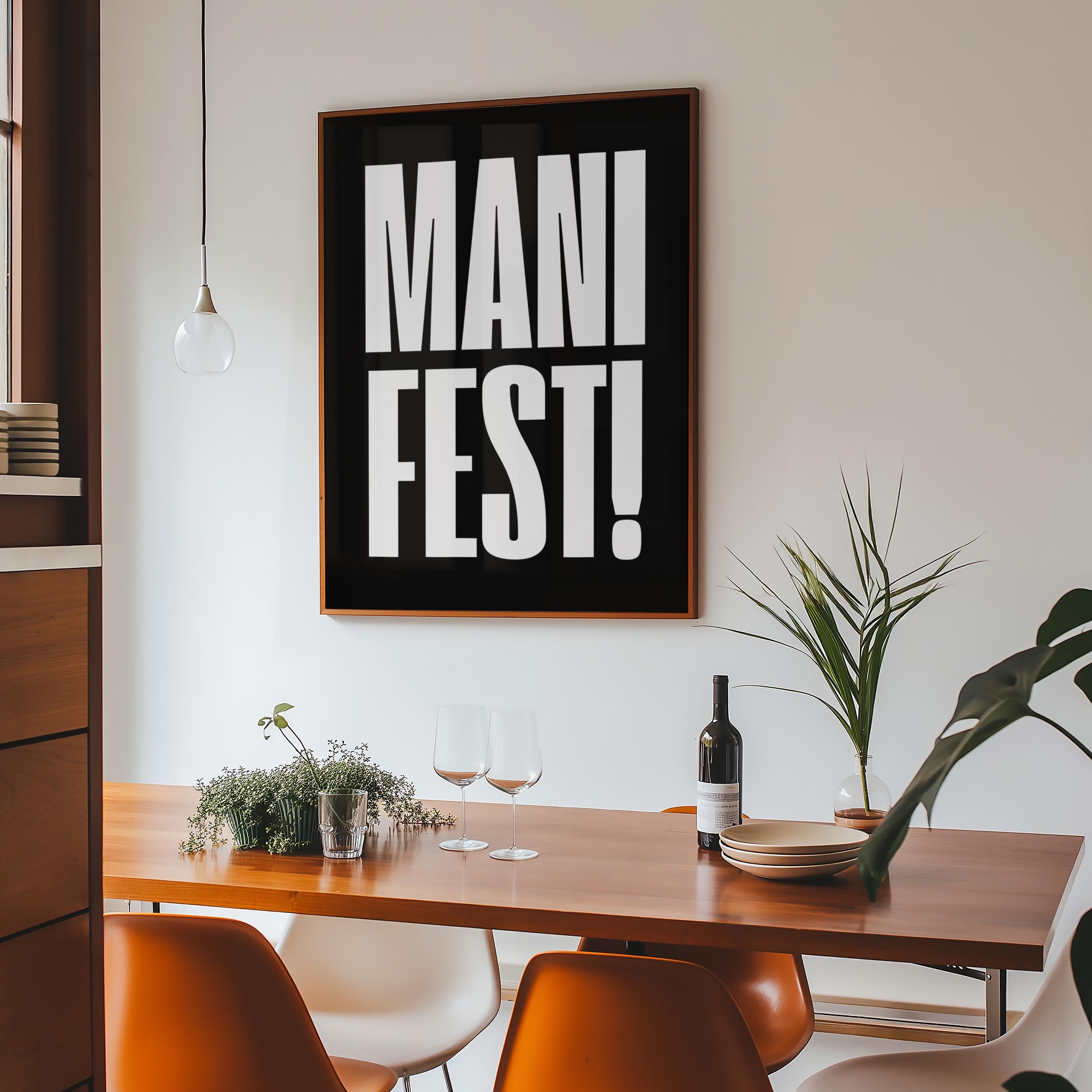 Manifest Art Print, Manifesting Posters, Inspirational Quote, Digital Download Print, Retro Wall Decor, Y2K Aesthetic Art, Encouragement Art