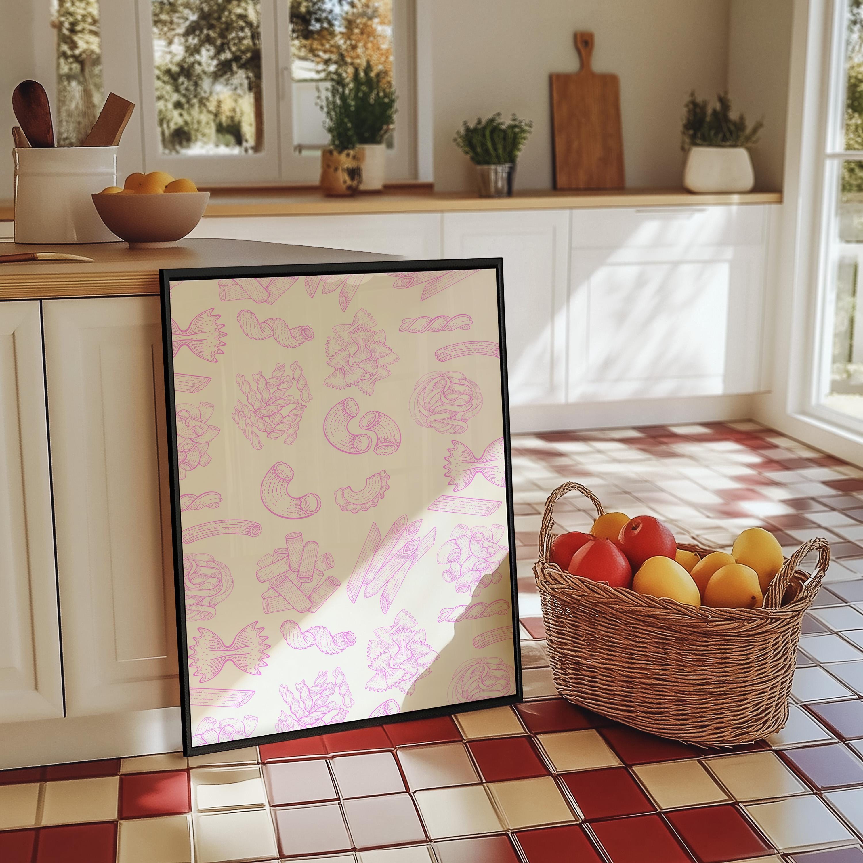 Pasta Art Print, Digital Download, Wall Art Print,Digital Food Art Print,Trendy Wall Art Print,Kitchen Wall Art Print, Pink Kitchen Decor