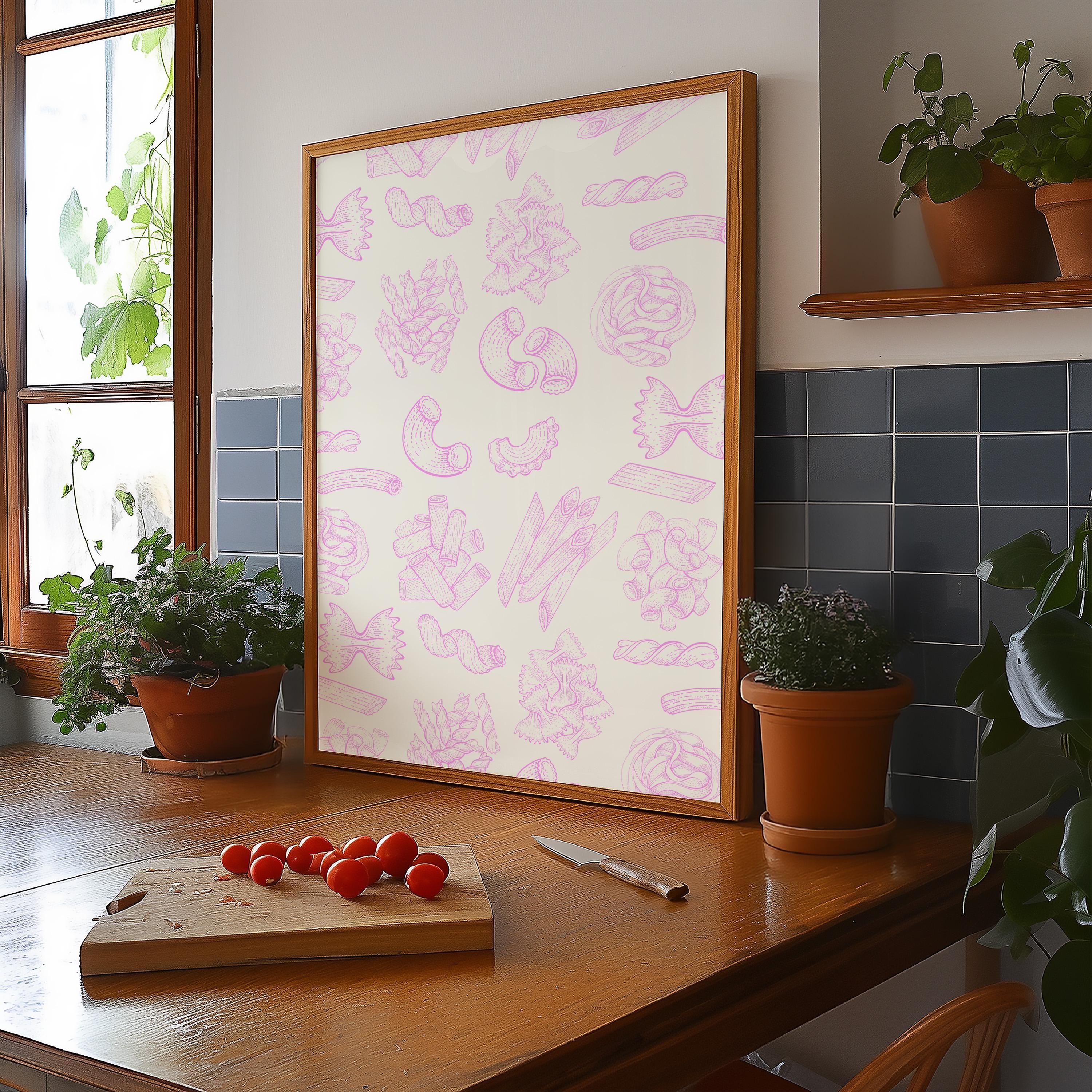 Pasta Art Print, Digital Download, Wall Art Print,Digital Food Art Print,Trendy Wall Art Print,Kitchen Wall Art Print, Pink Kitchen Decor