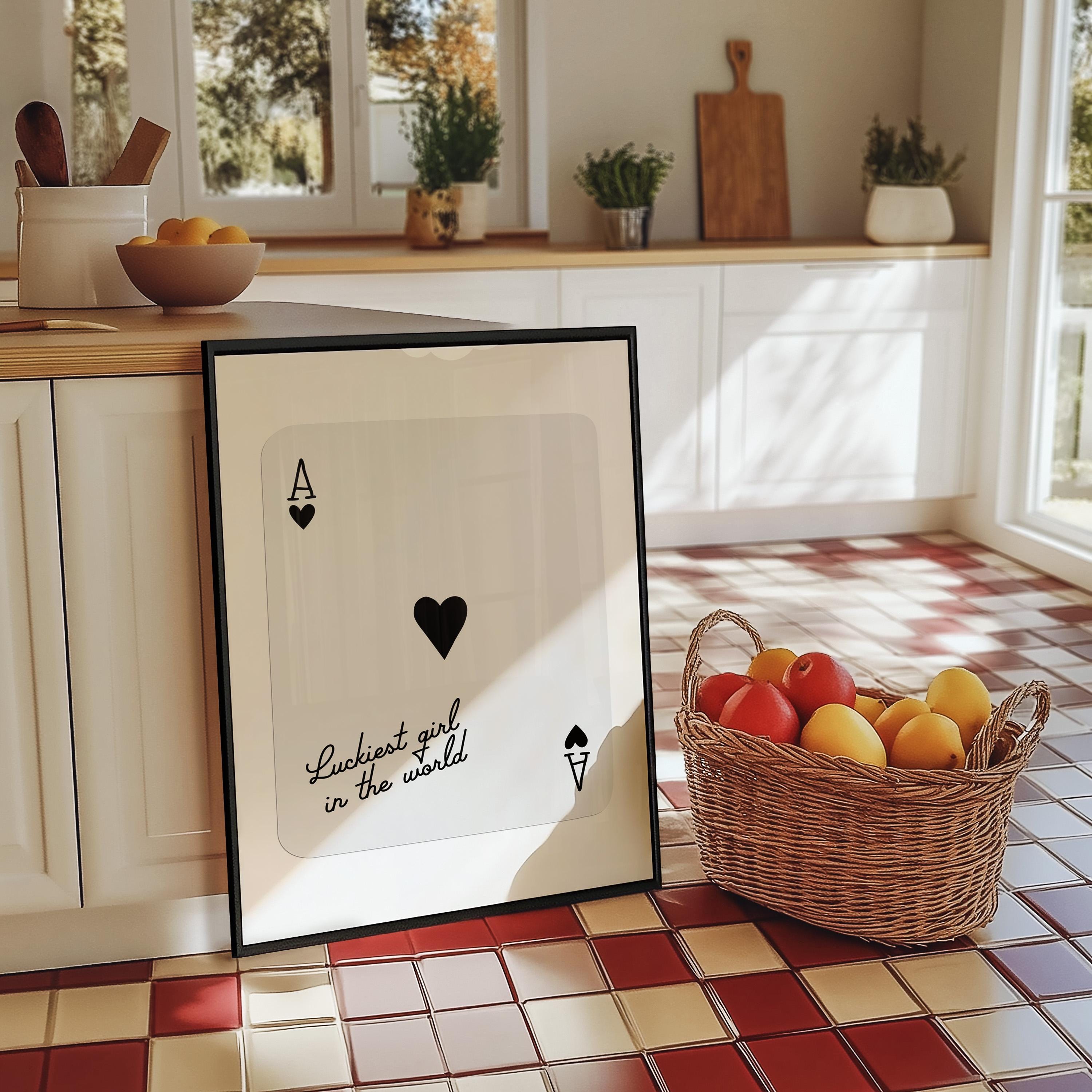 Ace of Hearts,Lucky Girl Quote,Retro Card Posters,Lucky Girl Syndrome Art,Trendy Wall Art,Aesthetic Print,Dorm Art,Ace of Hearts Art