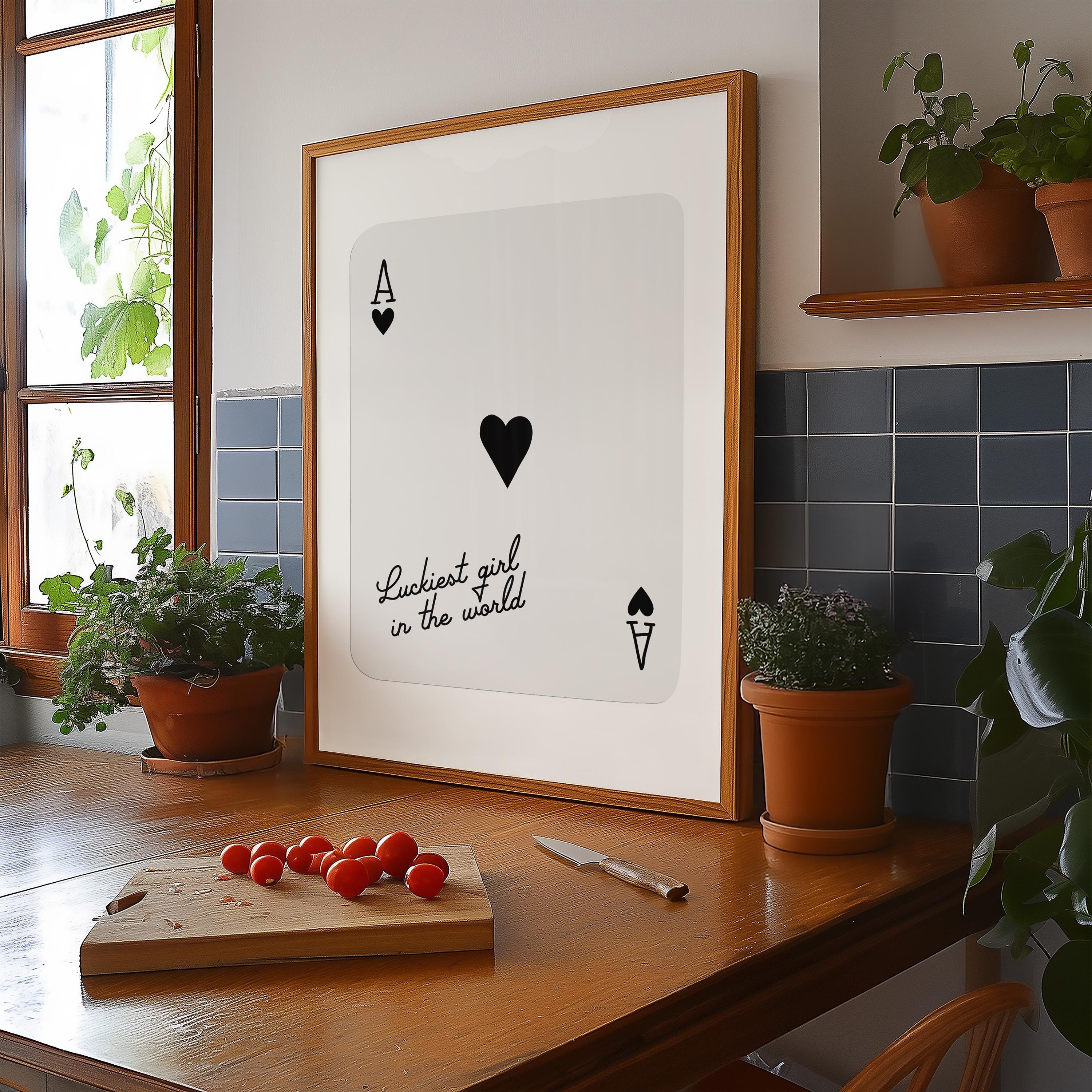Ace of Hearts,Lucky Girl Quote,Retro Card Posters,Lucky Girl Syndrome Art,Trendy Wall Art,Aesthetic Print,Dorm Art,Ace of Hearts Art