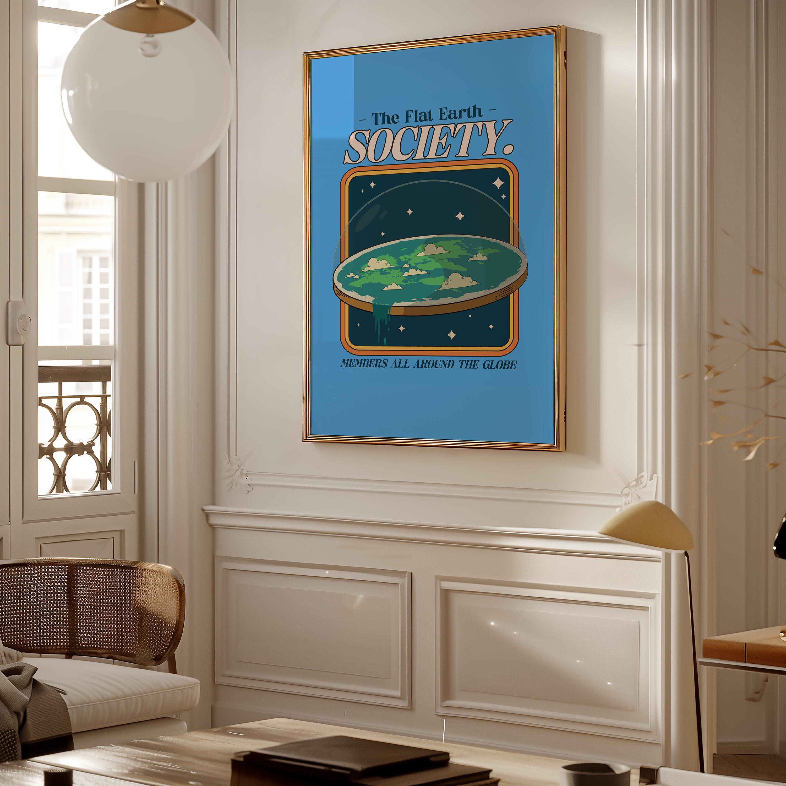Funny Art Poster, Flat Earth Posters, Silly Wall Art, Pop Art, Cartoon Art Prints, Dorm Room Print, Funny Science Art, Ironic Art Poster